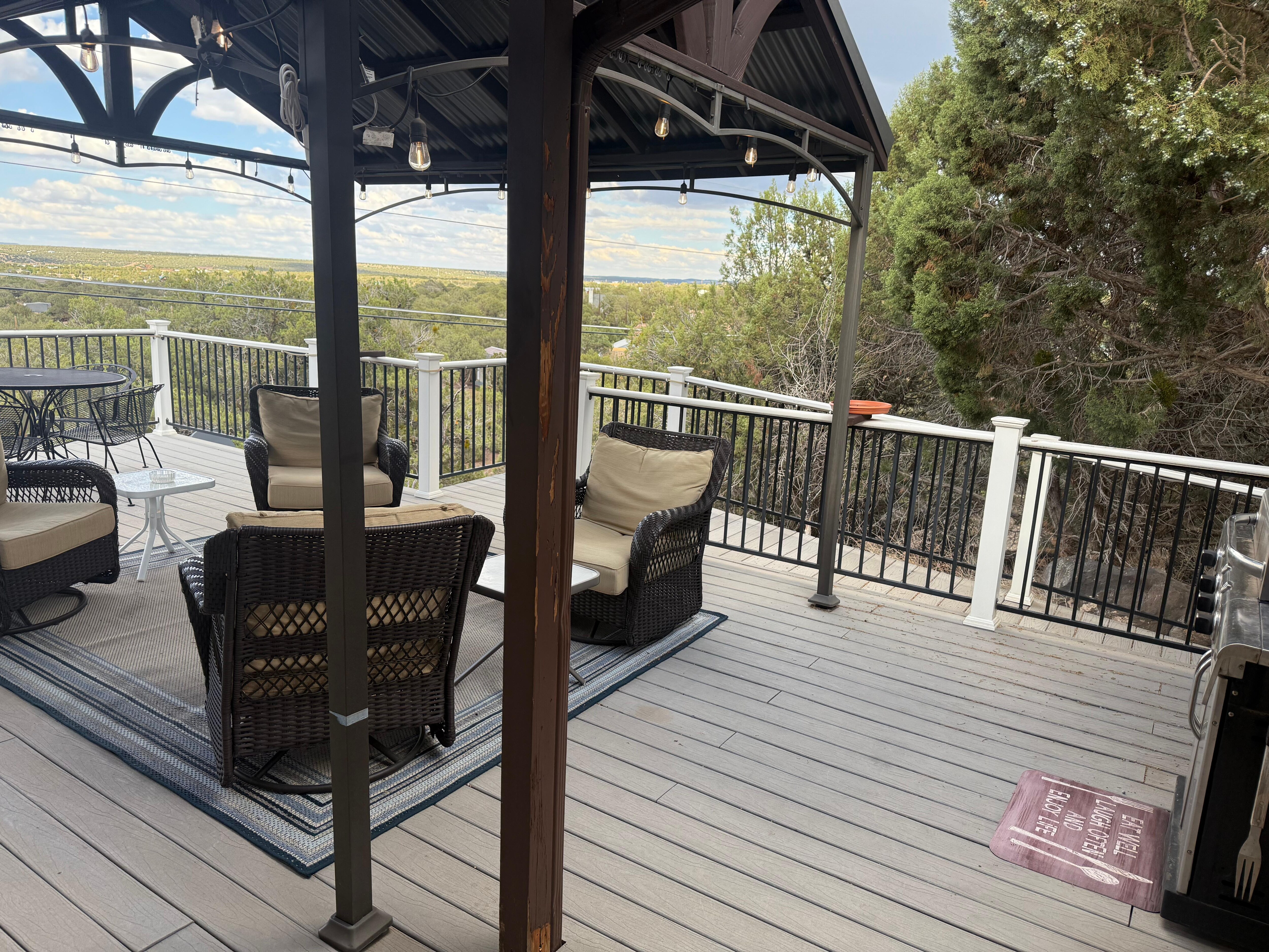 Grill and covered patio area 