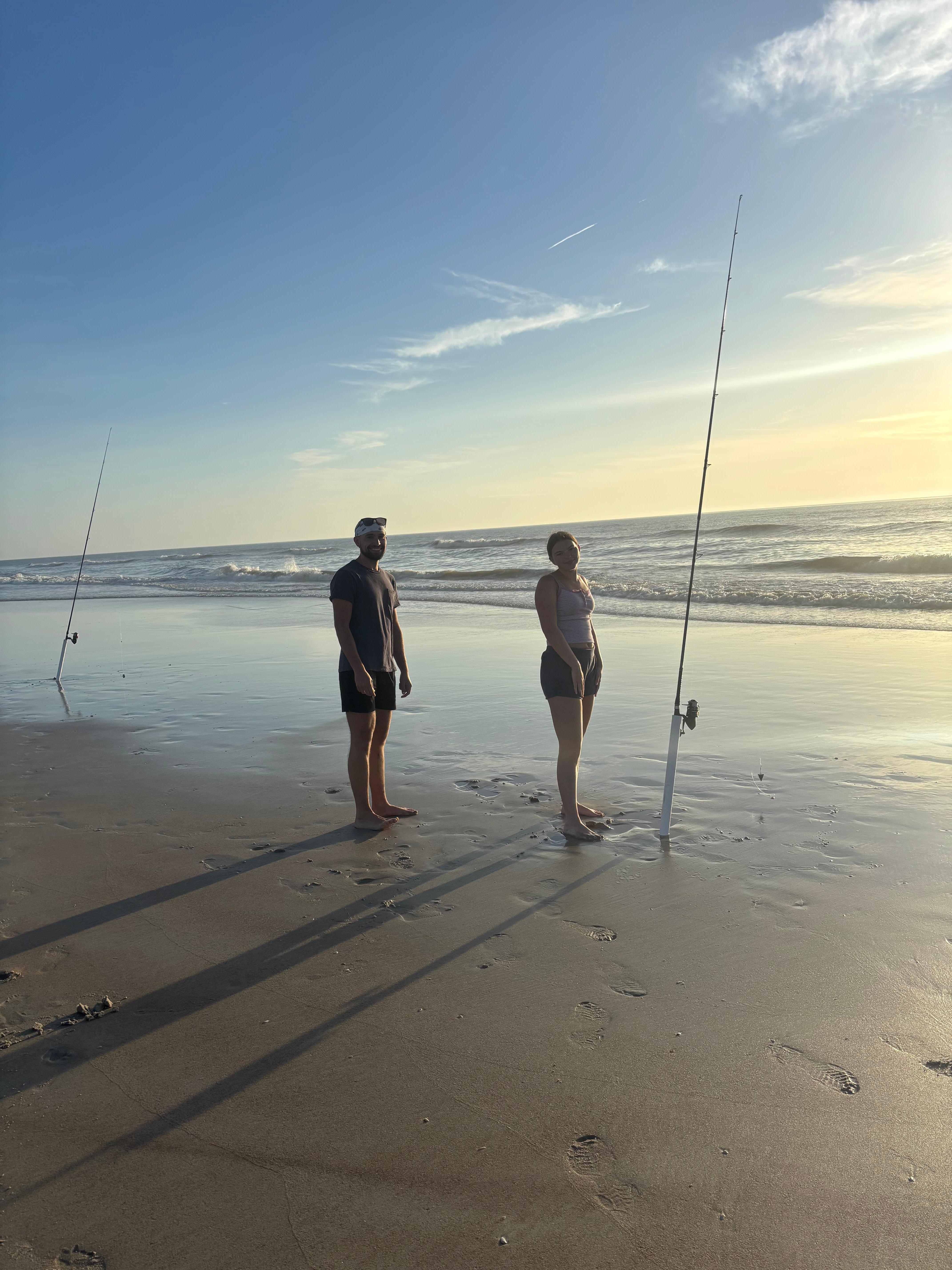 Fun fishing on the beach. 