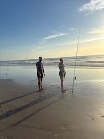 Fun fishing on the beach.
