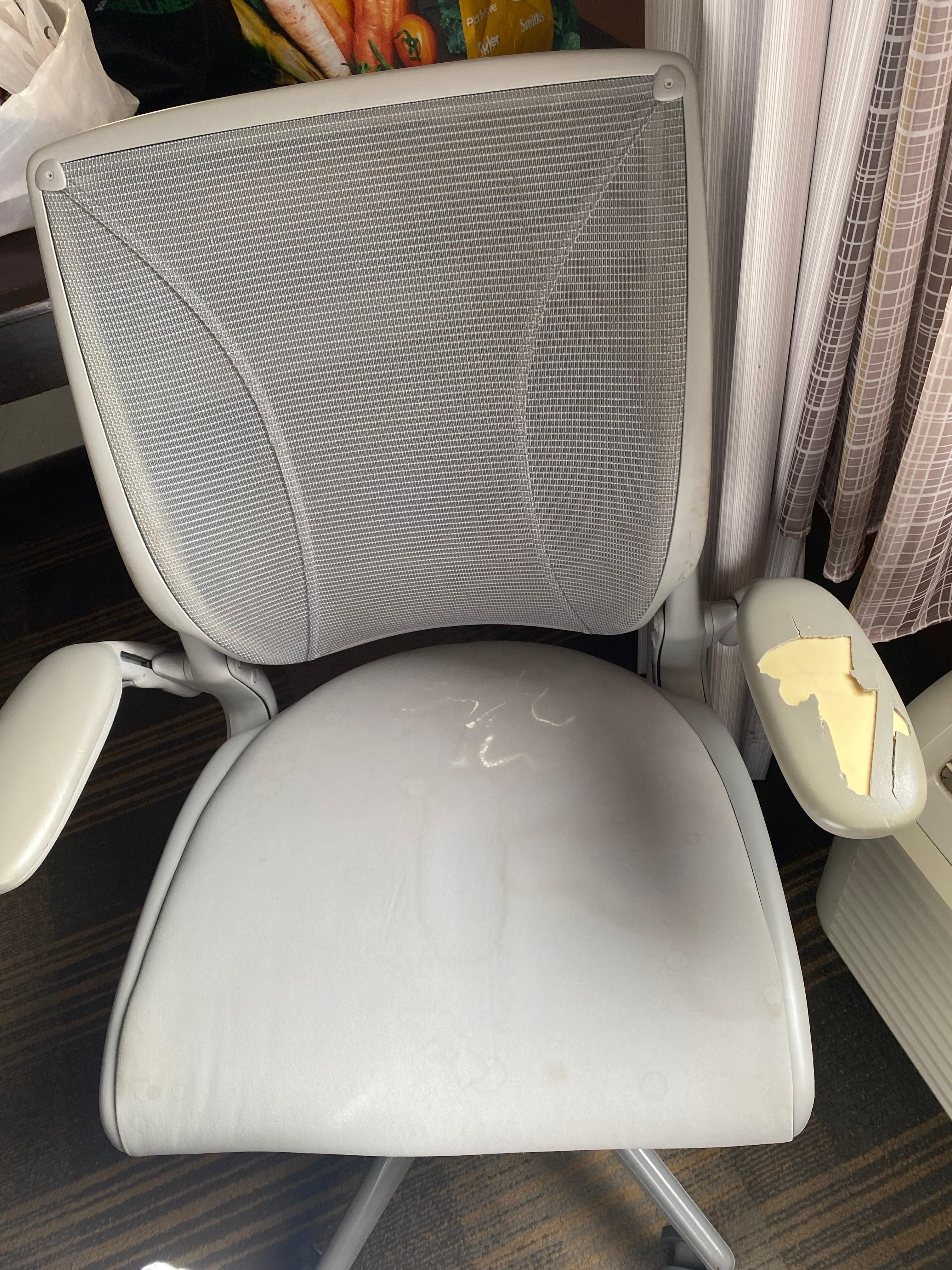 This is what our only chair look like very stained and turned not a good look