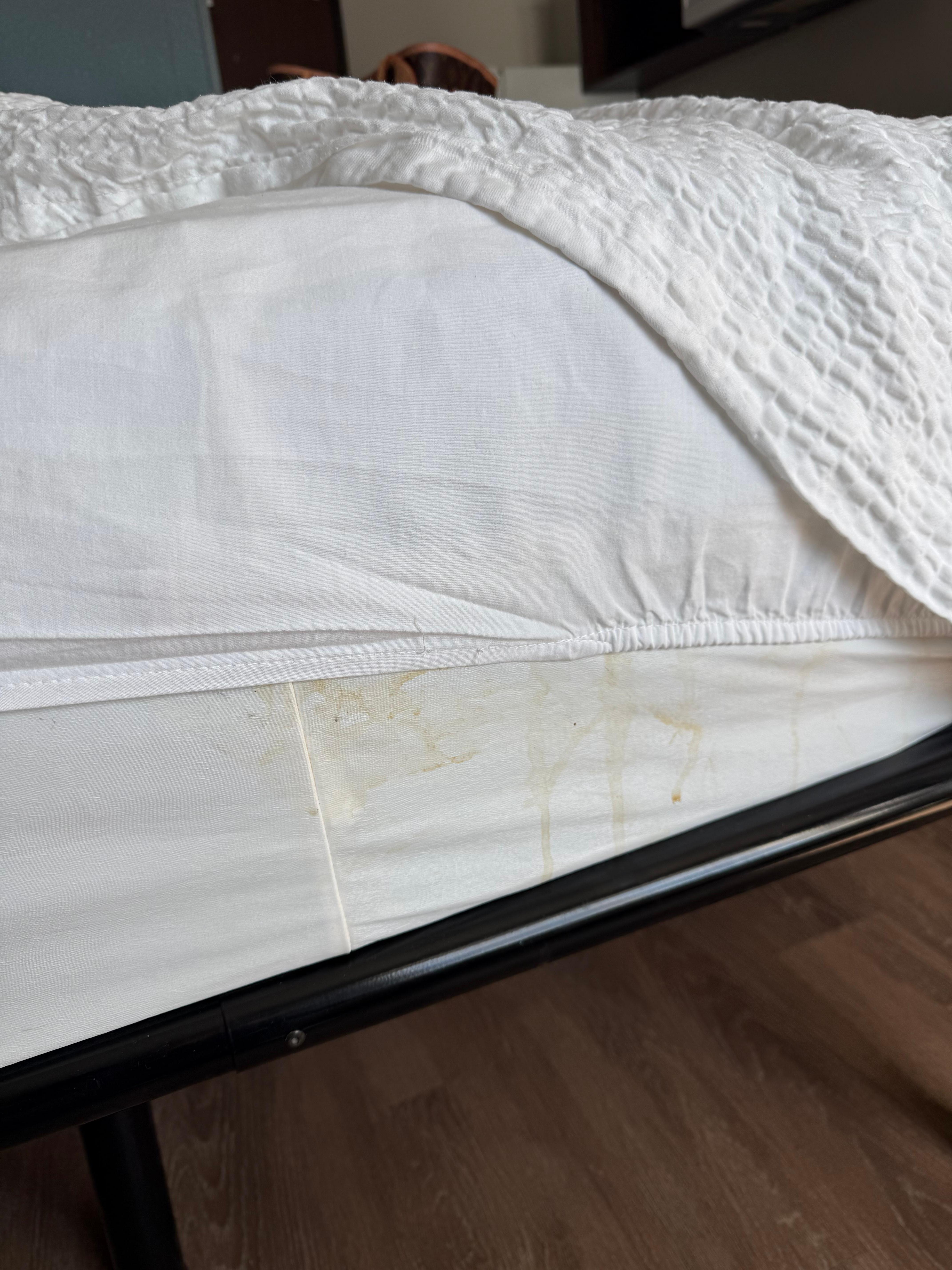 Nasty looking stains on the bedsheets