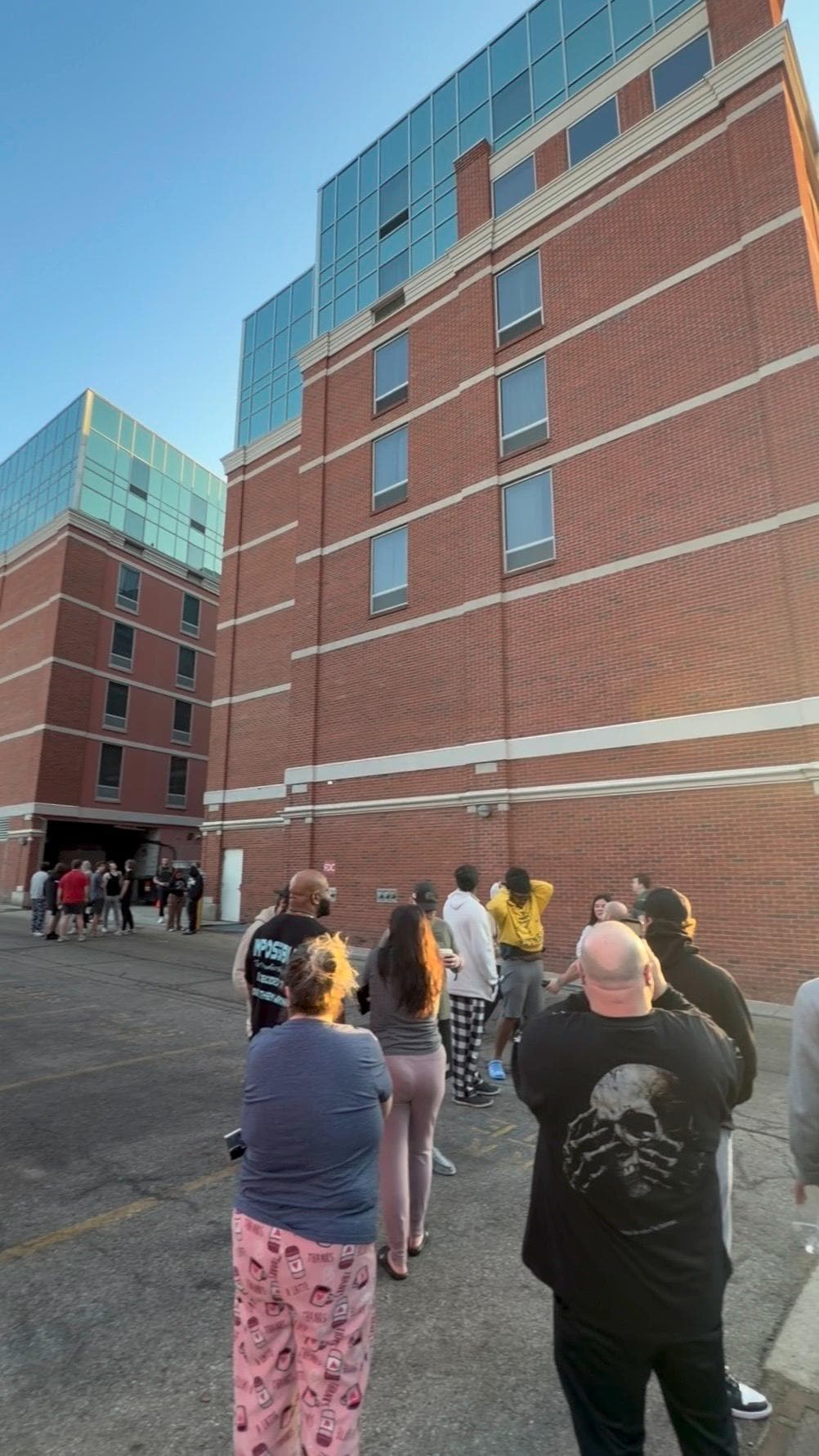 Waiting outside the hotel after a alarm 