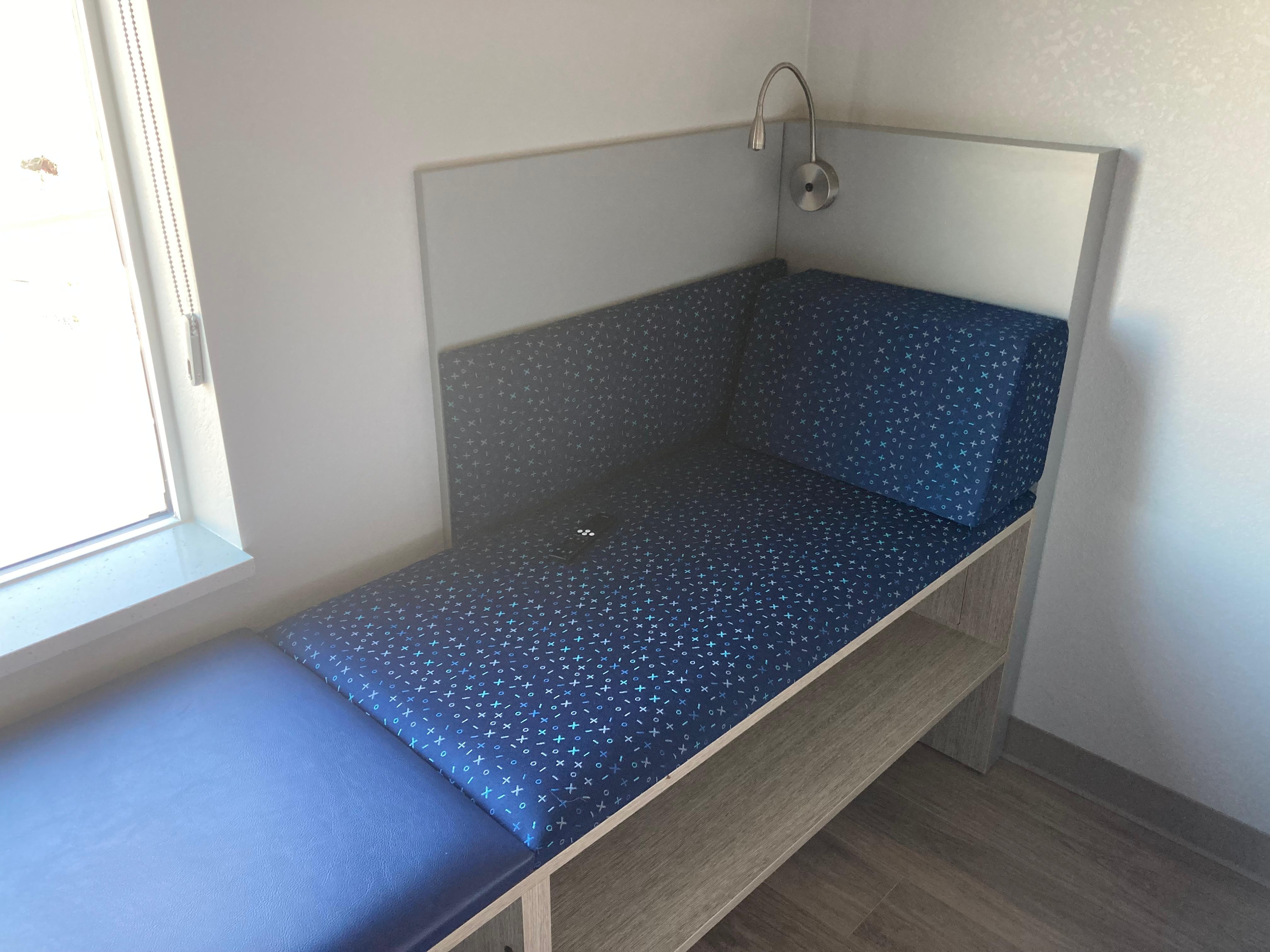 Built in couch with window view. 