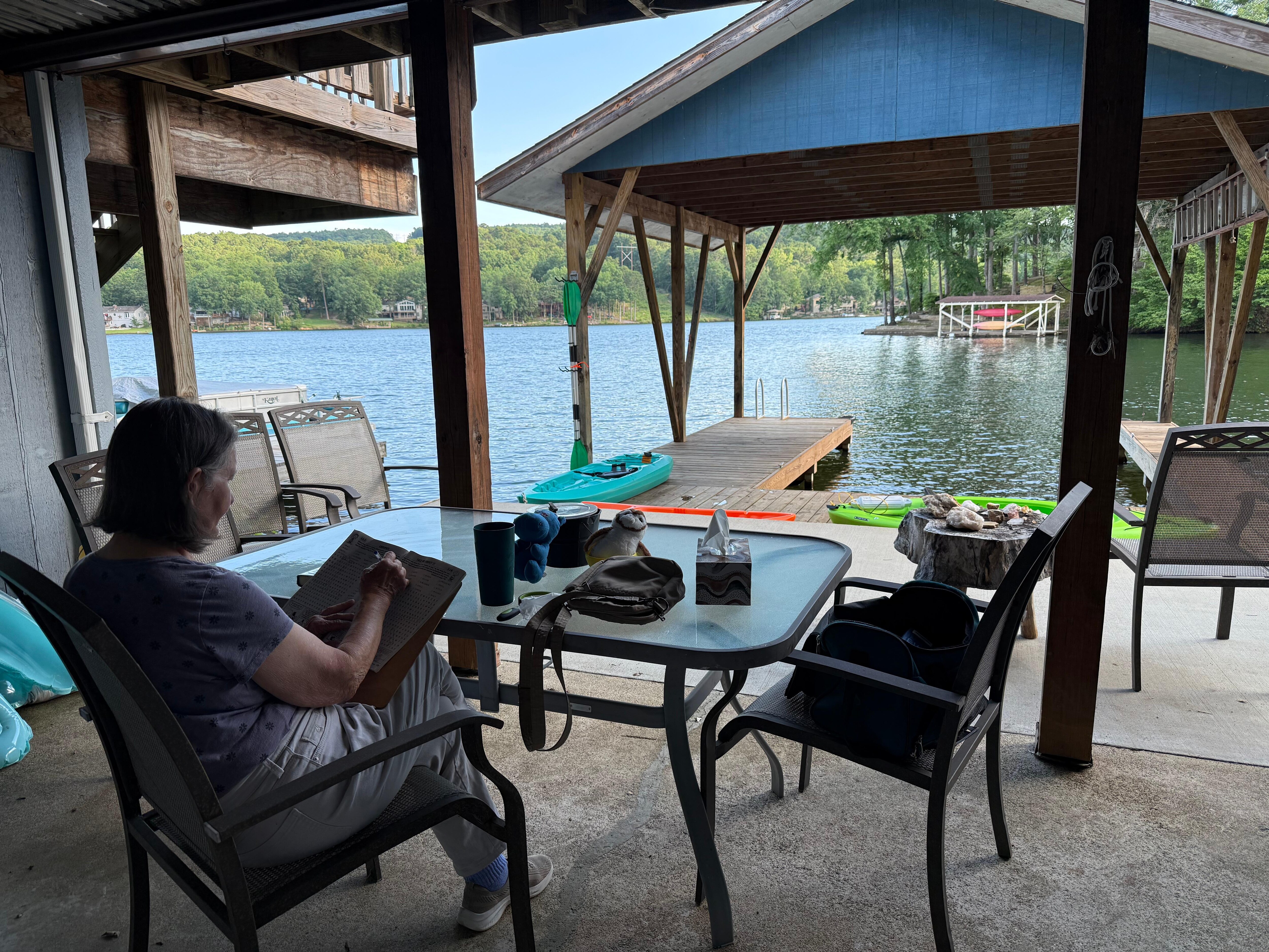 My mom hanging out on the dock.