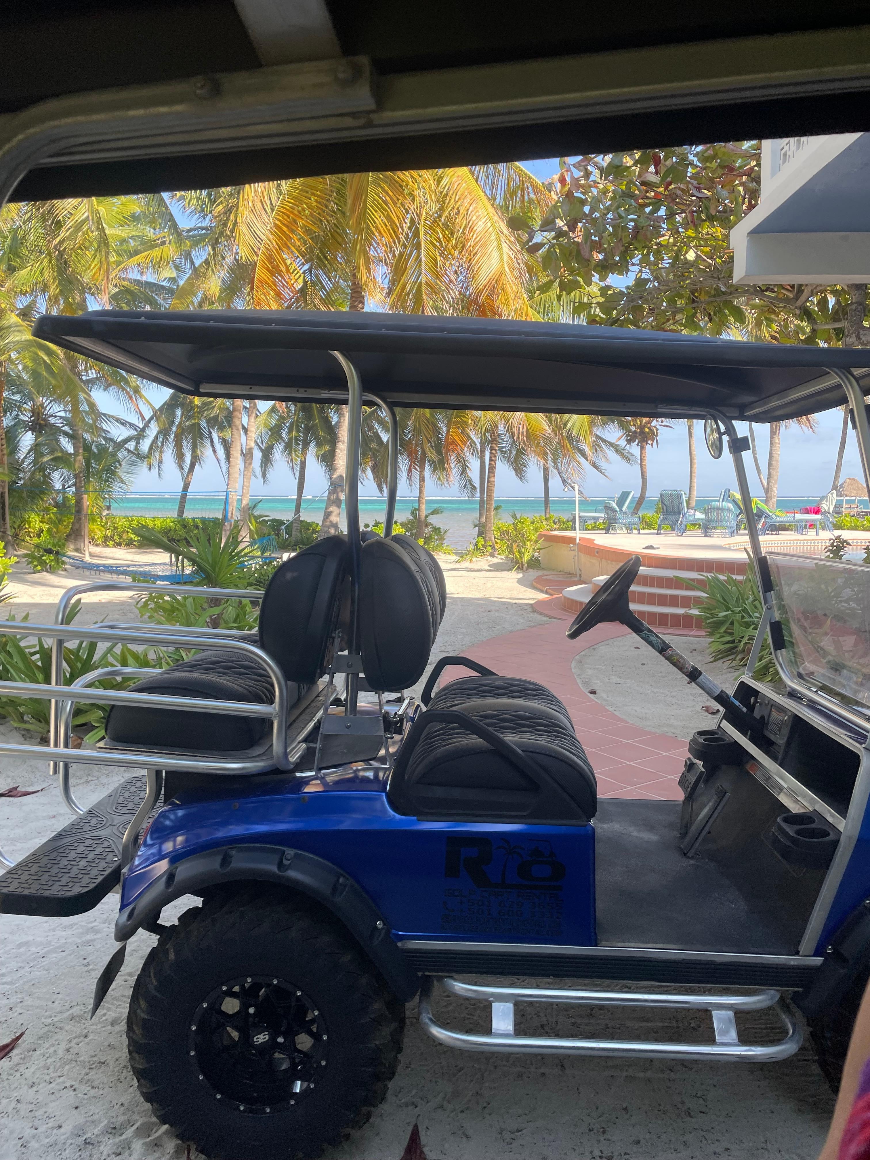 Rental cart with view of the Caribbean sea