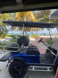 Rental cart with view of the Caribbean sea