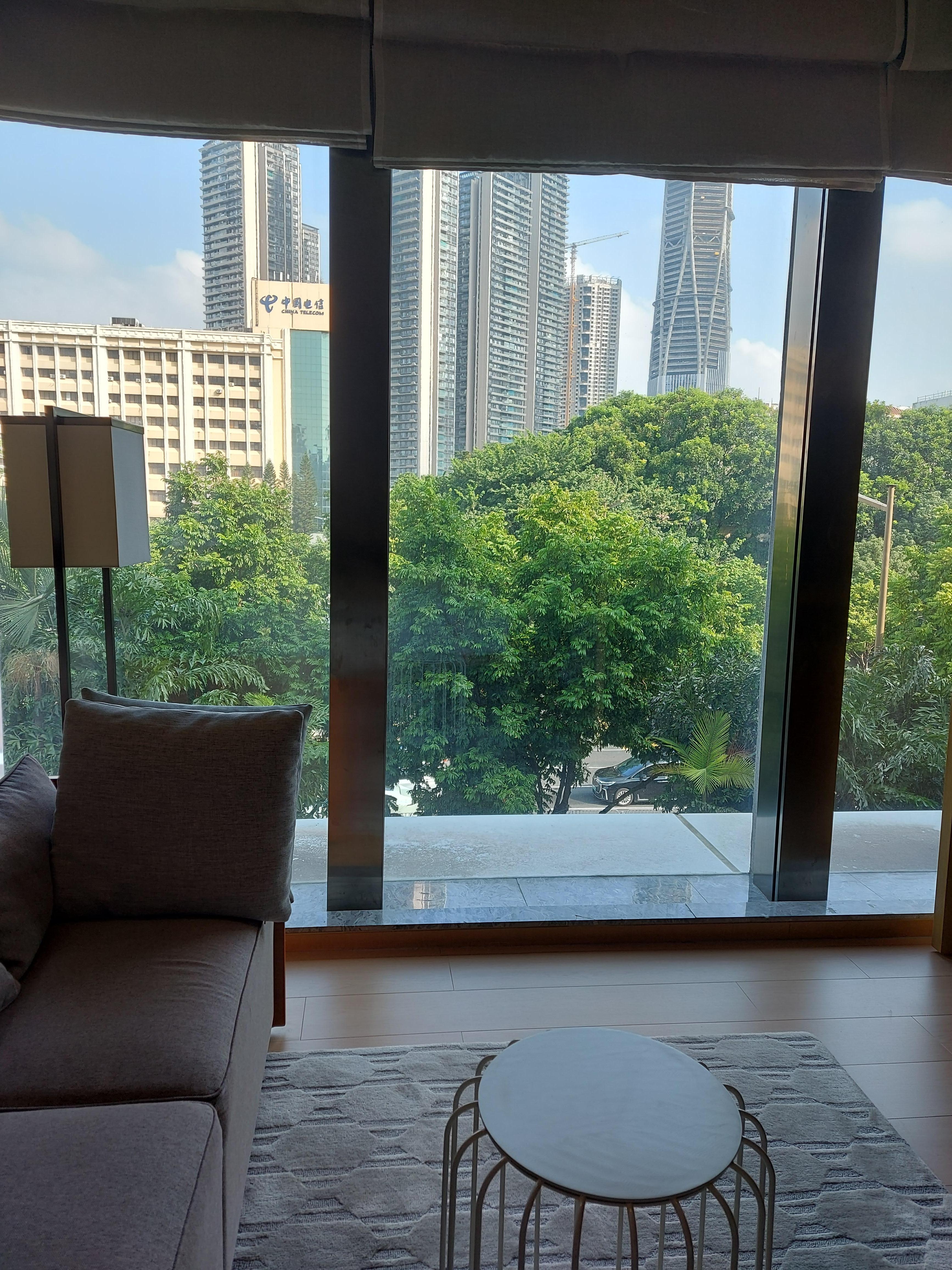 City view from floor to ceiling