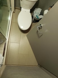 Virtually impossible to open the door from inside the bathroom. This was the king suite.