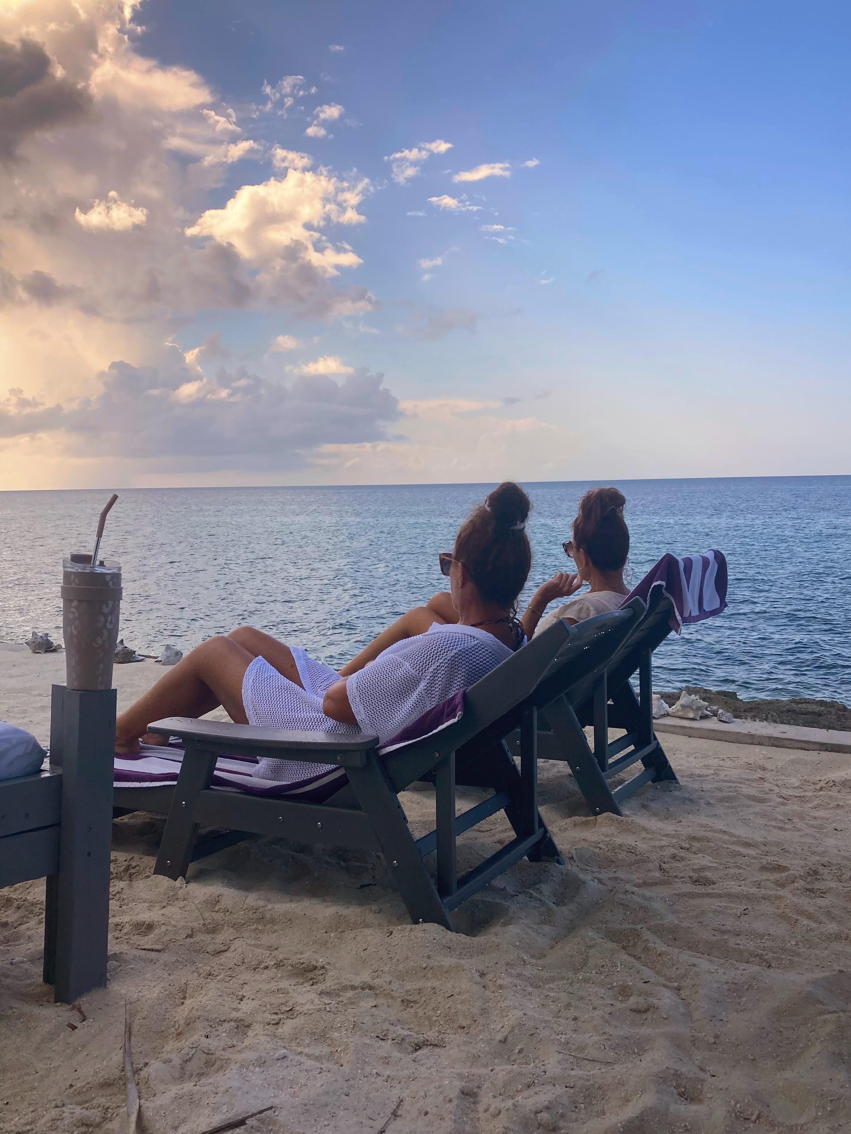Relaxing on private beach enjoying the view of the sea.
