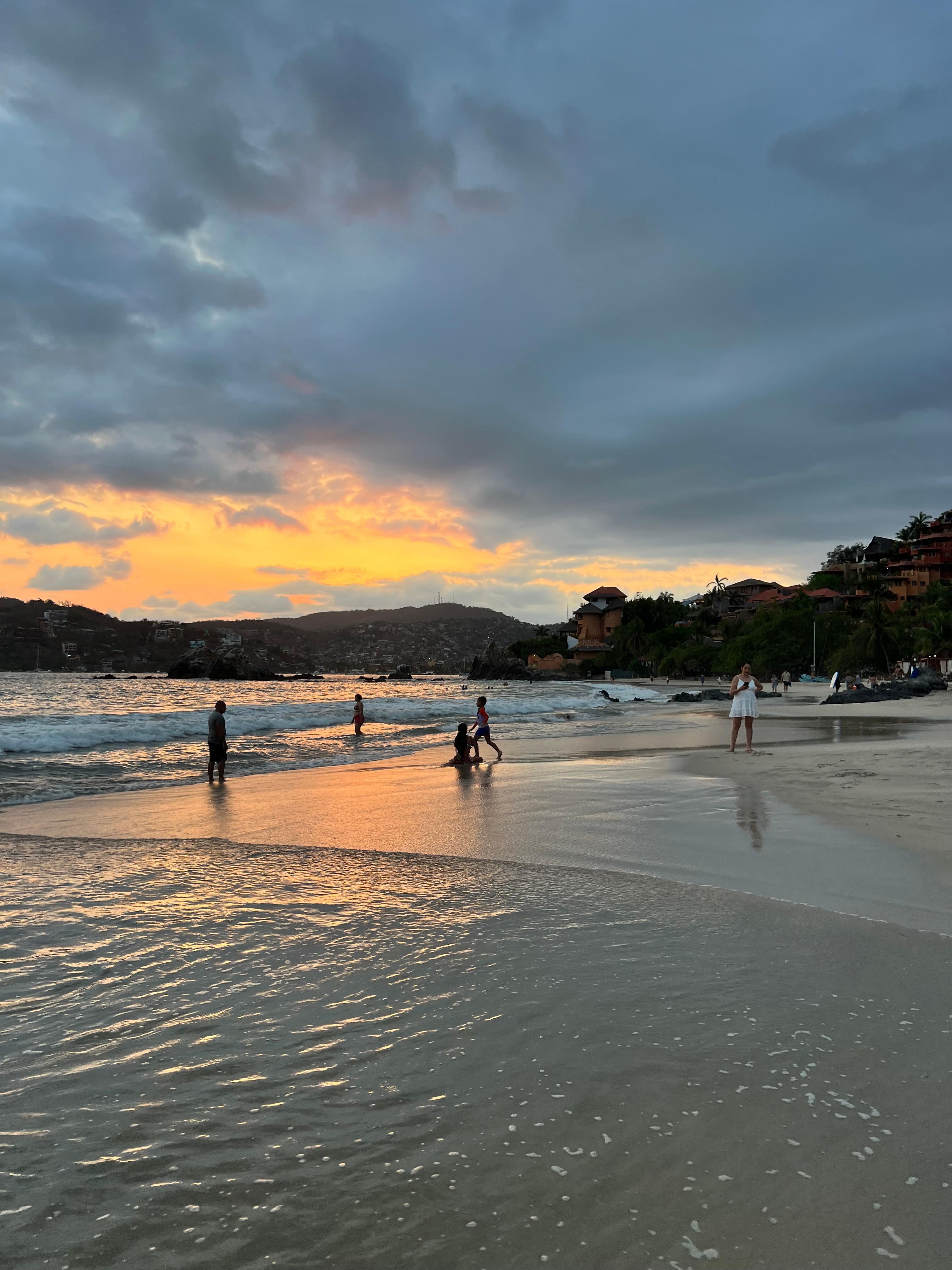 Hotel beach at sunset