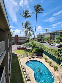 Pool #1, room balcony overlooks it