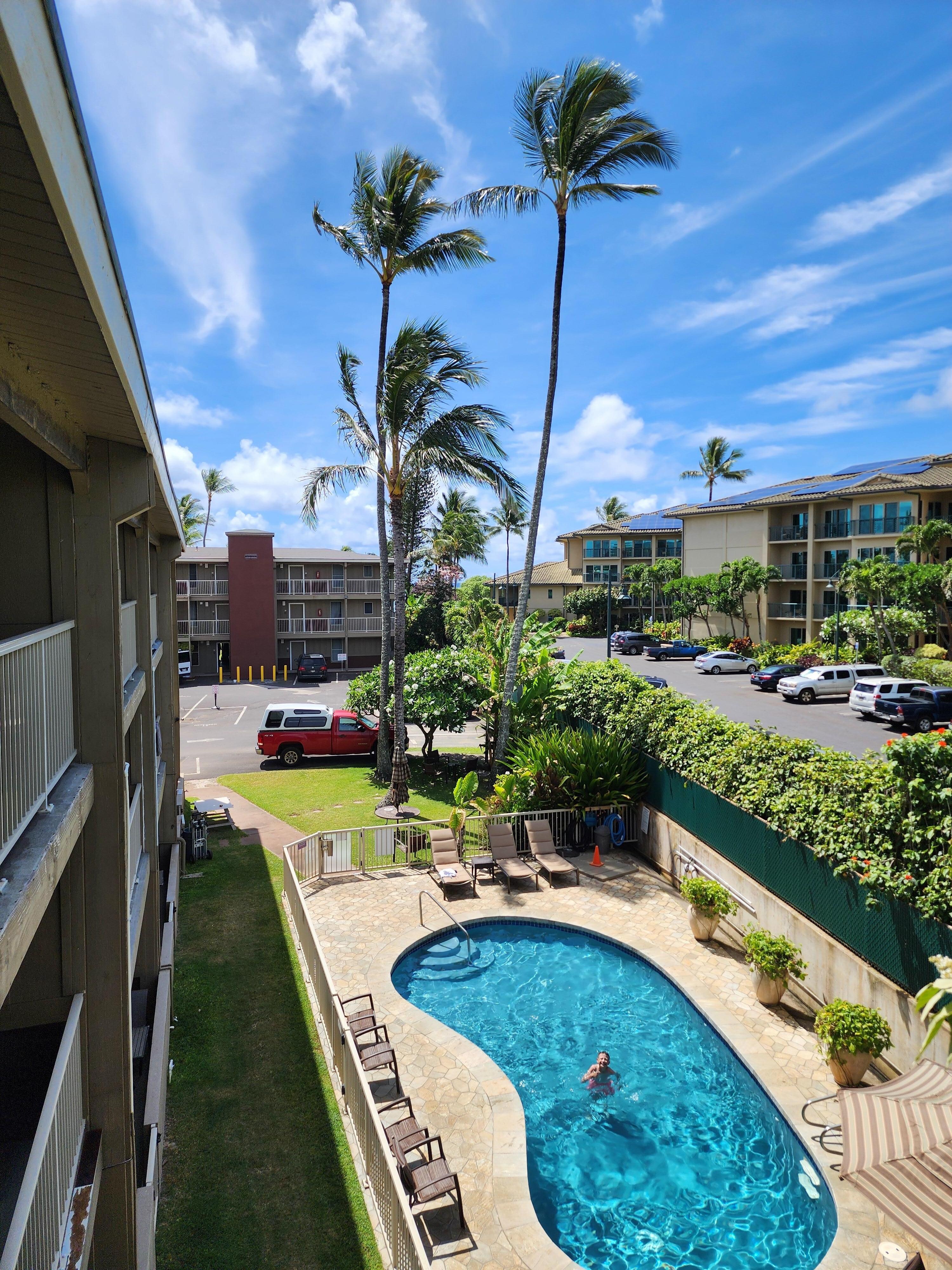 Pool #1, room balcony overlooks it