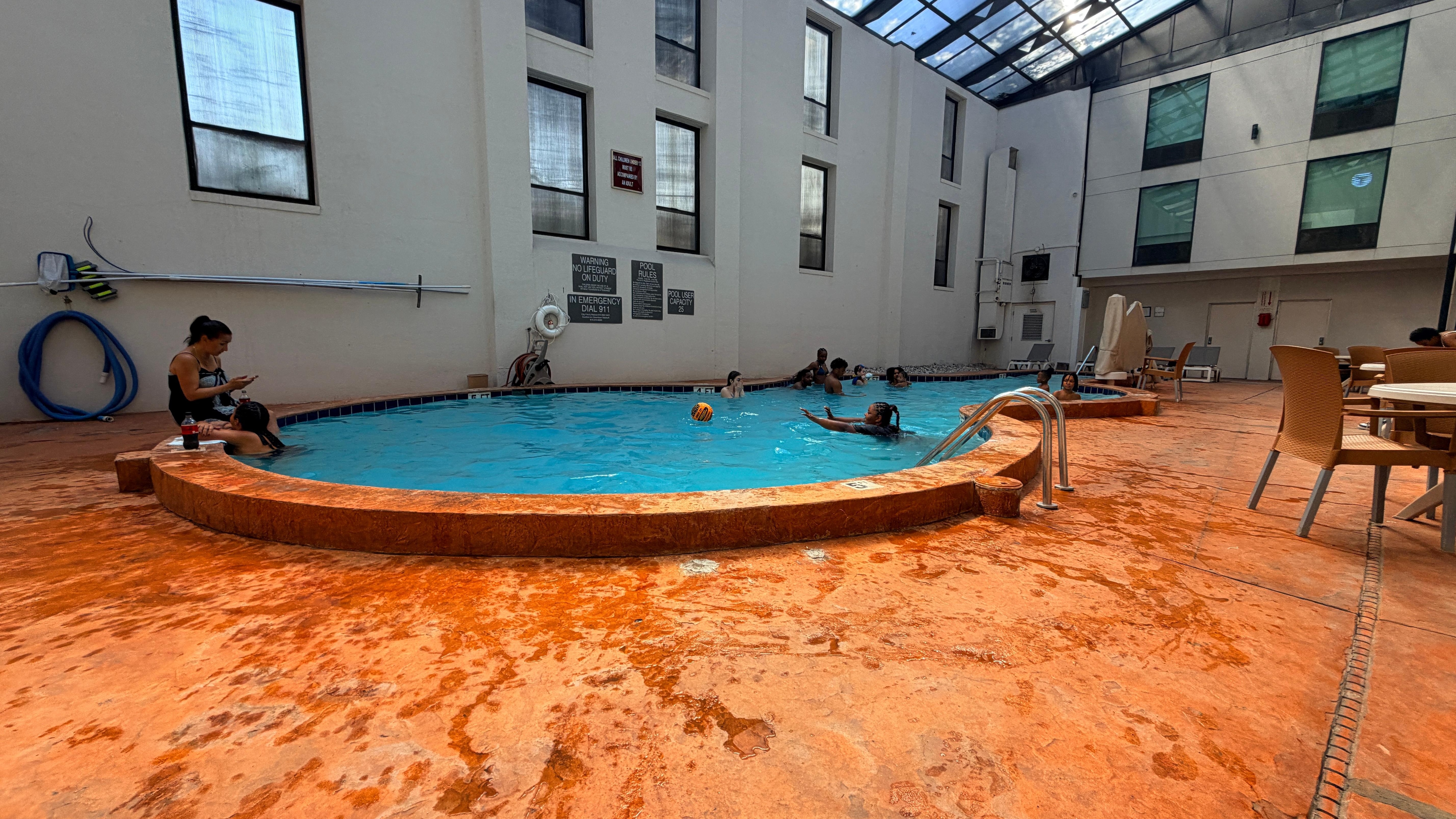 The guitar shaped indoor swimming pool.