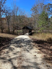 Covered bridge on road to cabin