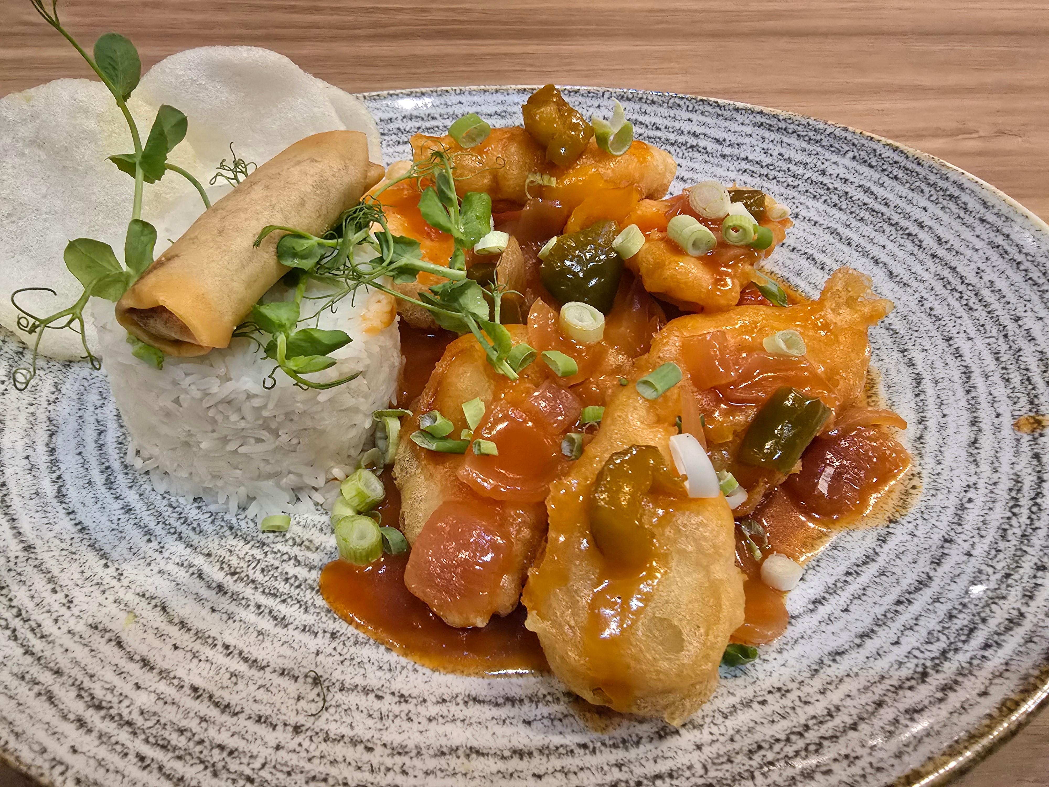 Sweet and Sour Chicken, chicken is battered. Very little flavour.