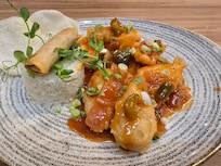 Sweet and Sour Chicken, chicken is battered. Very little flavour.