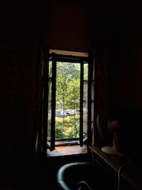 Desk and window.