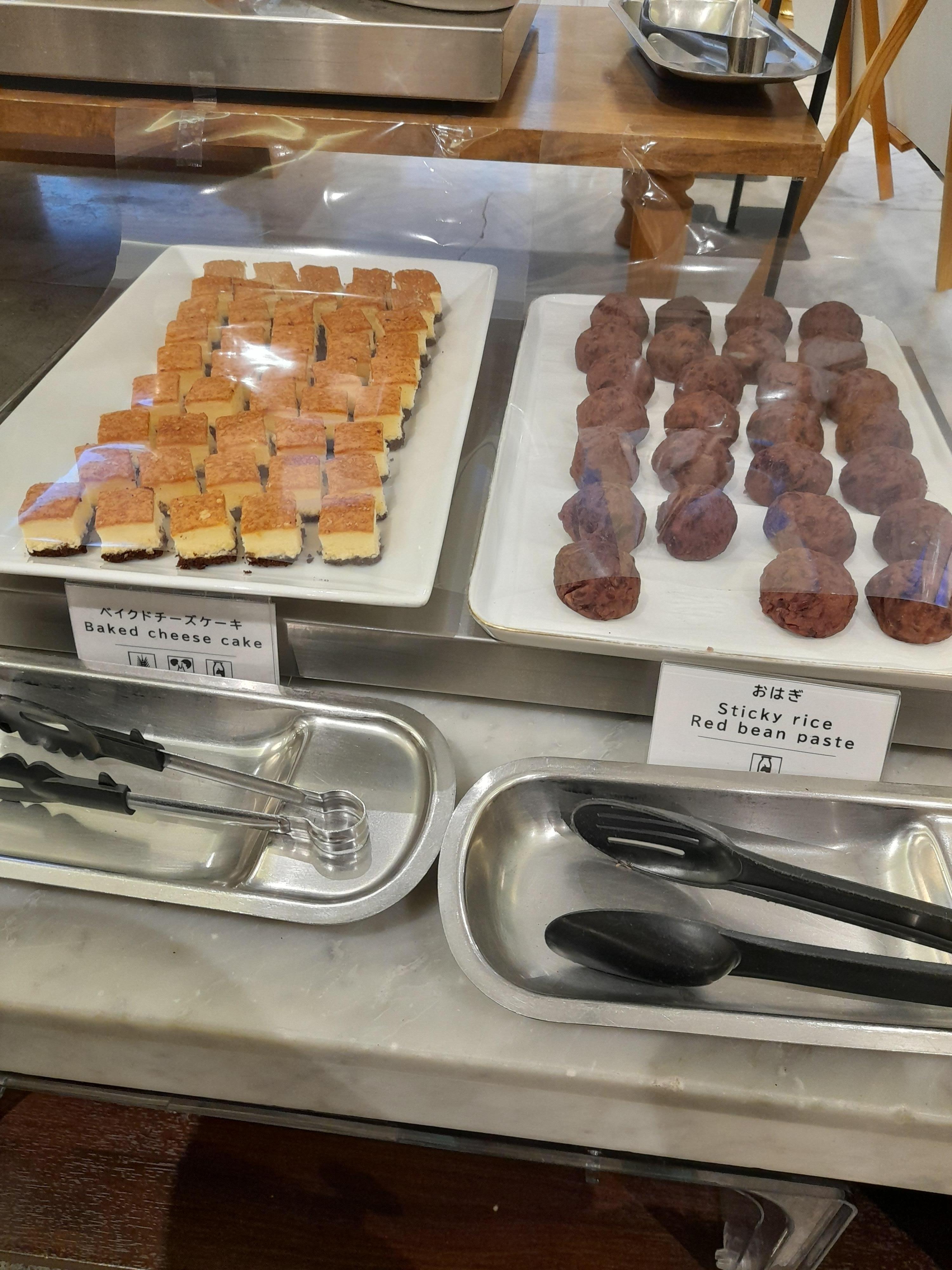 Breakfast - dessert section, baked cheesecake and sticky rice red bean paste item
