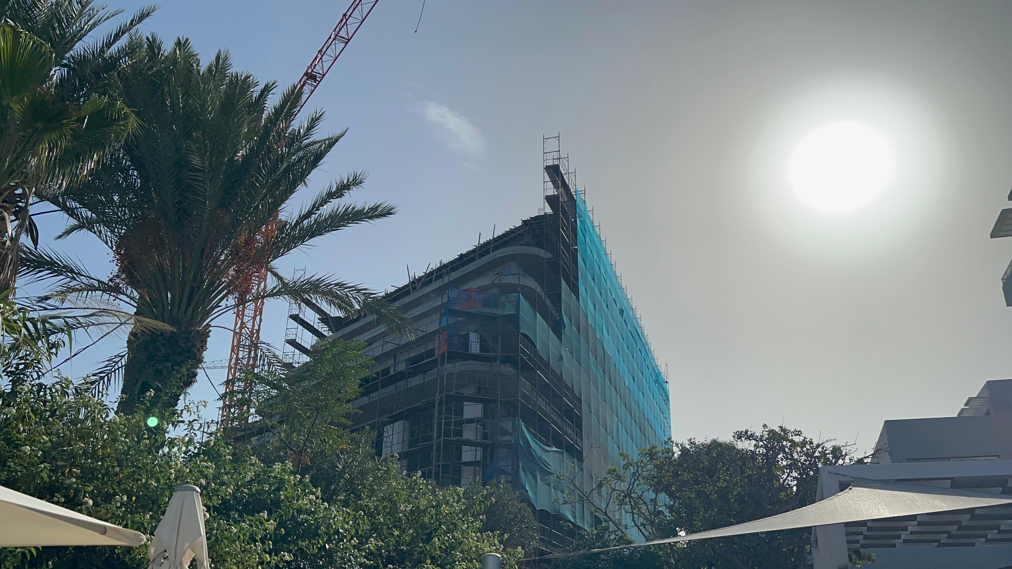 Hotel construction from pool area 