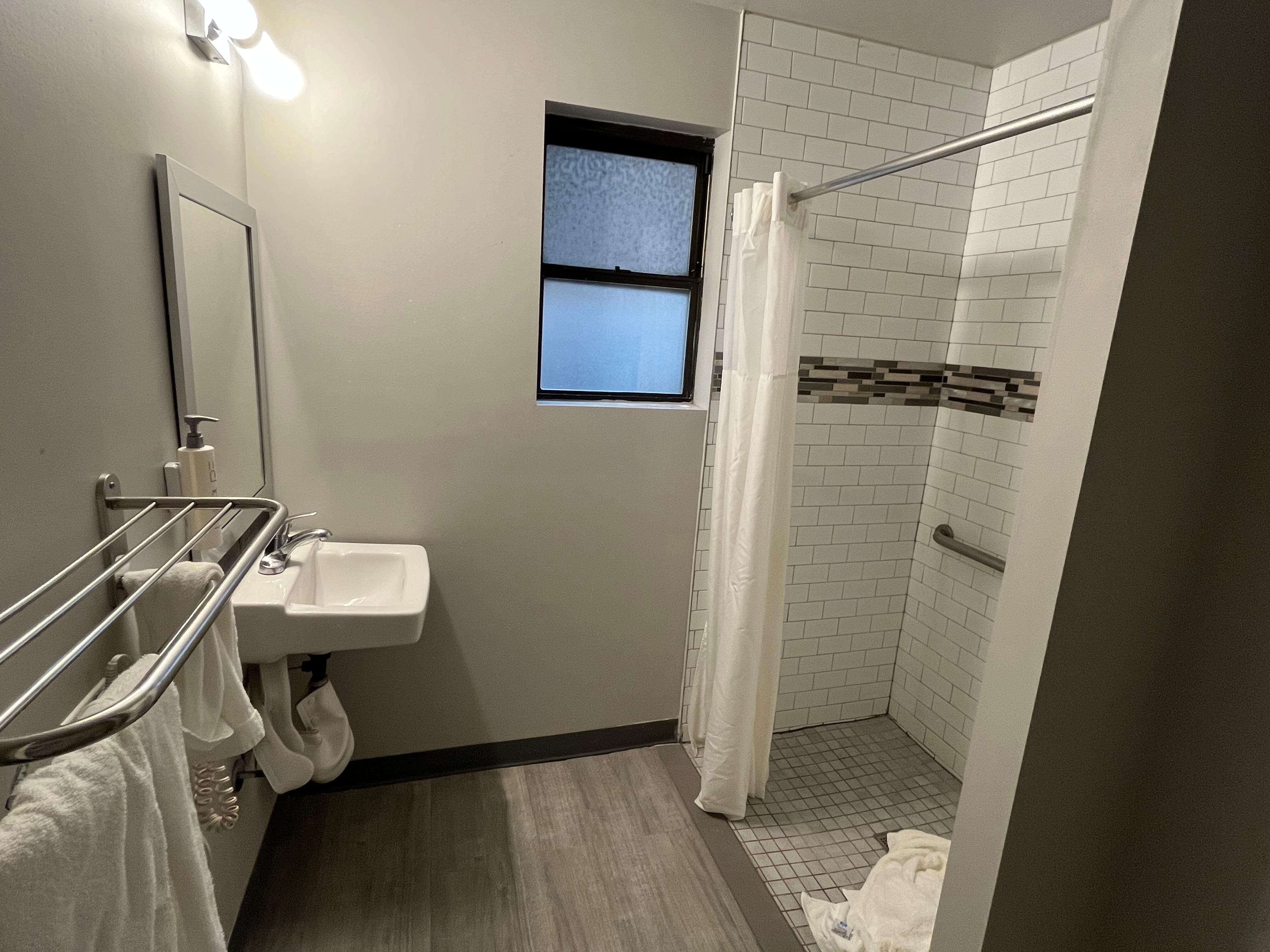 accessible bathroom and step in shower