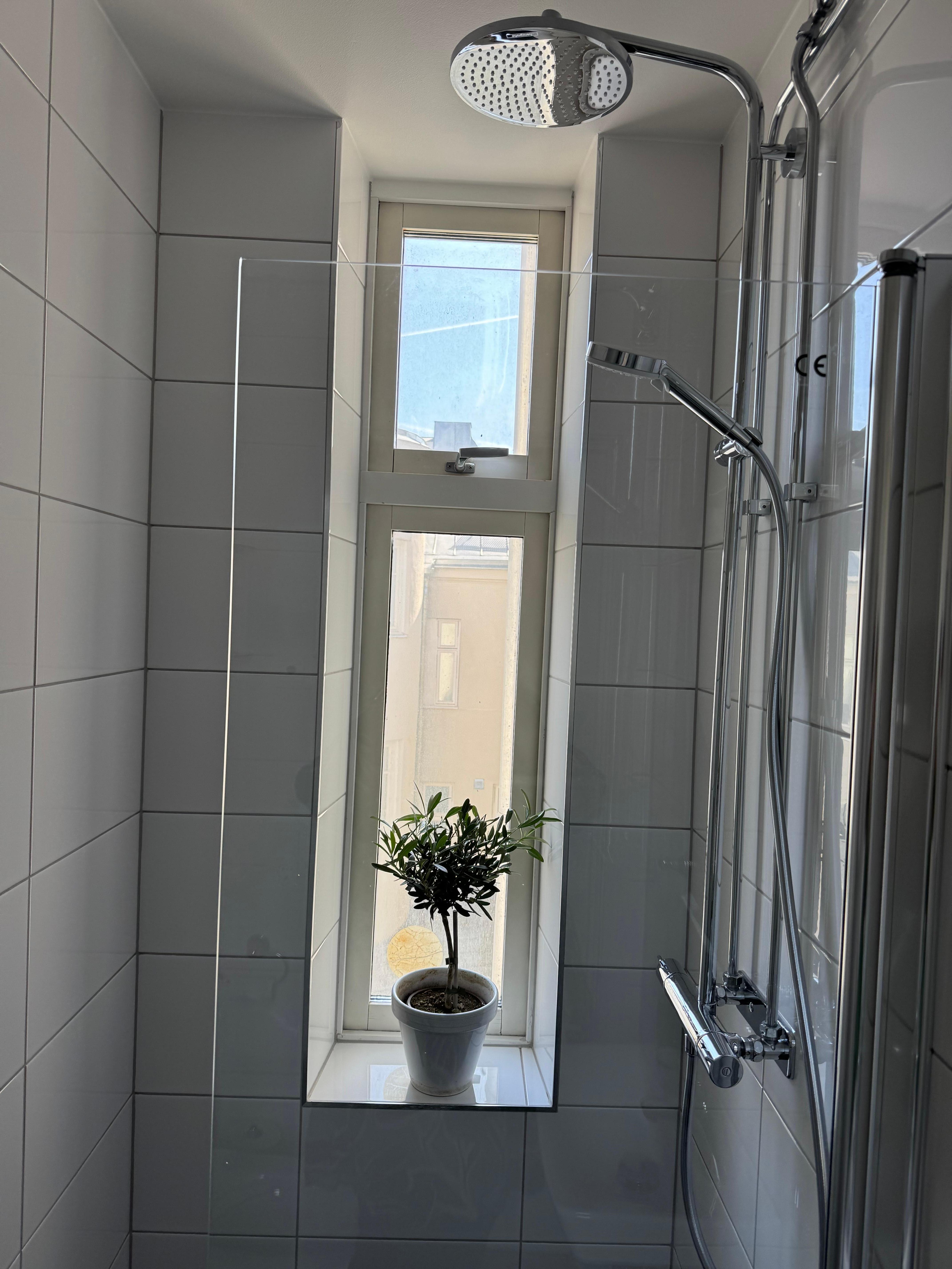 Dusch med fönster i klarglas 