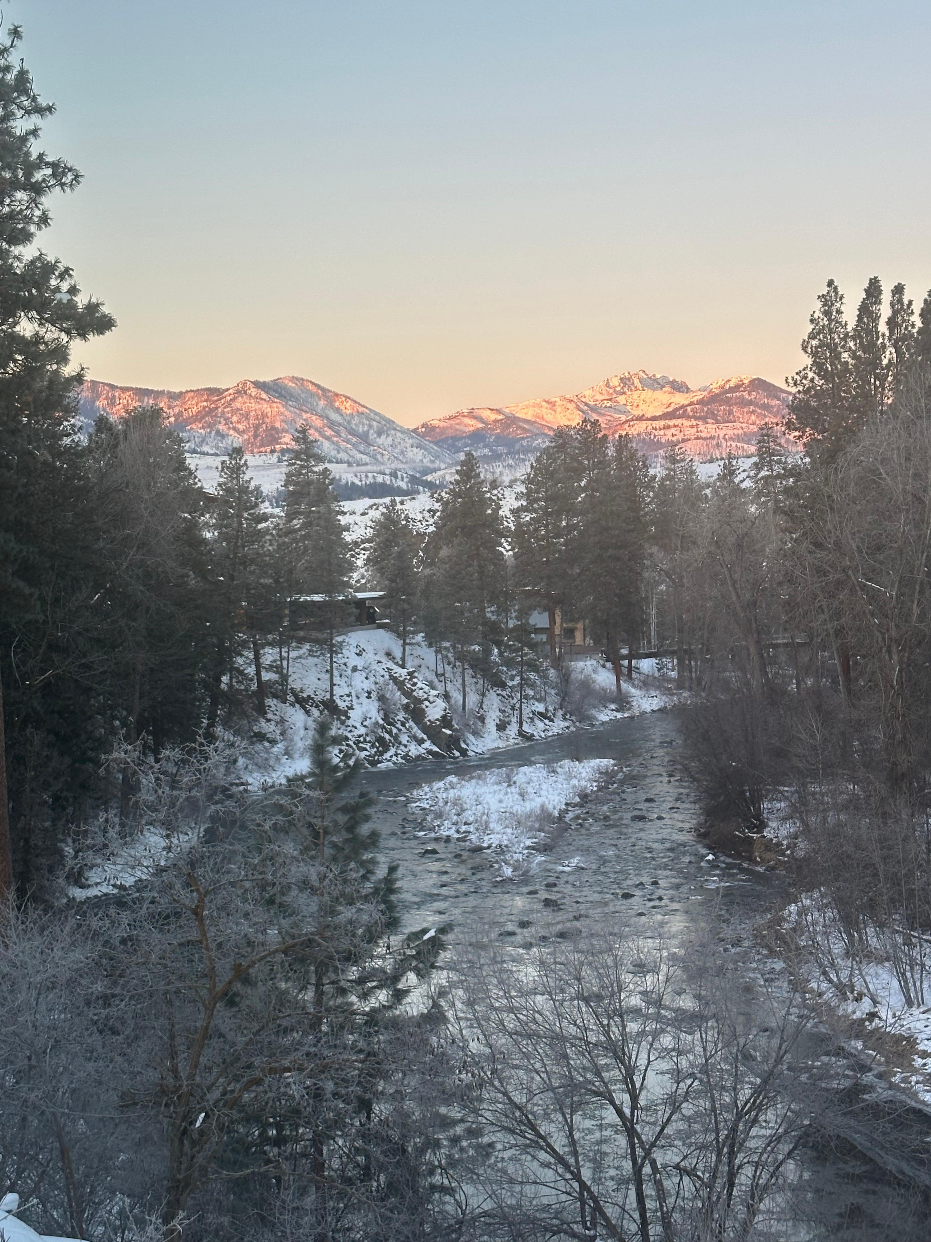Sunrise on the mountain tops. View from main window.