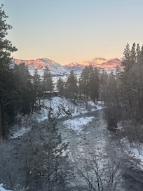 Sunrise on the mountain tops. View from main window.