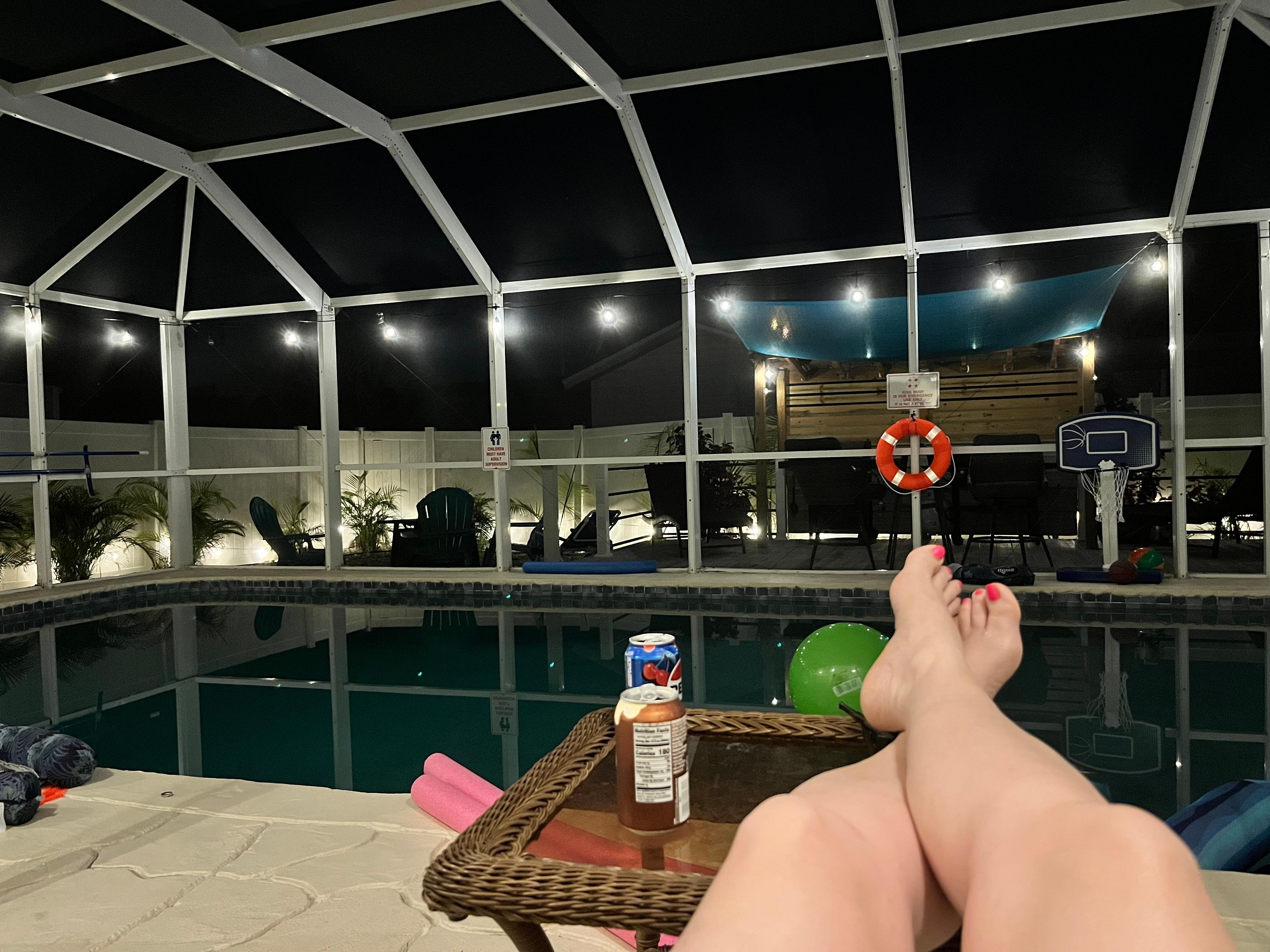 Love the lights around the backyard