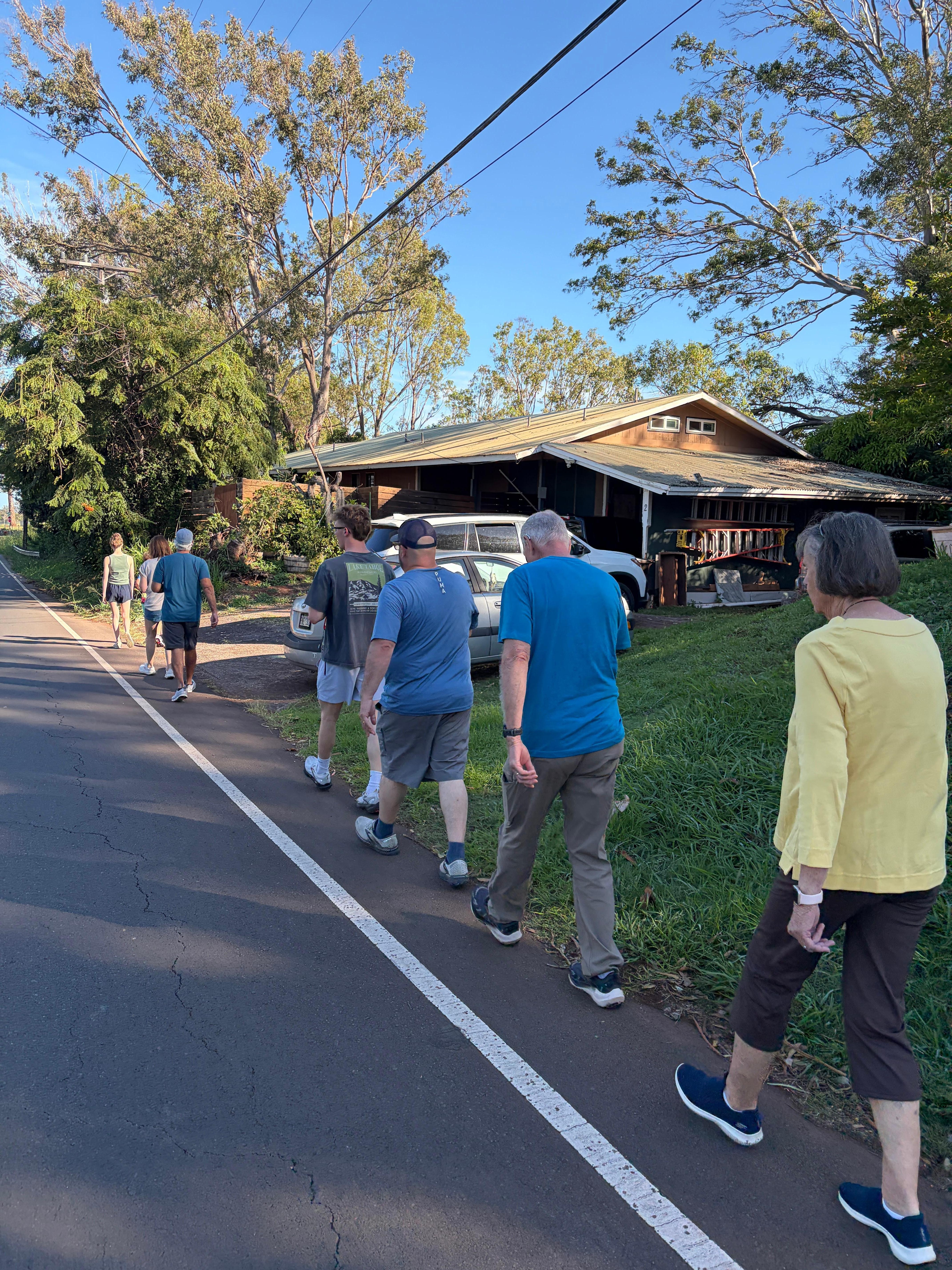 Our morning walk into town - there is no sidewalk but not a lot of traffic. 