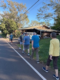Our morning walk into town - there is no sidewalk but not a lot of traffic.