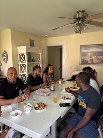 Breakfast at the dining room table.