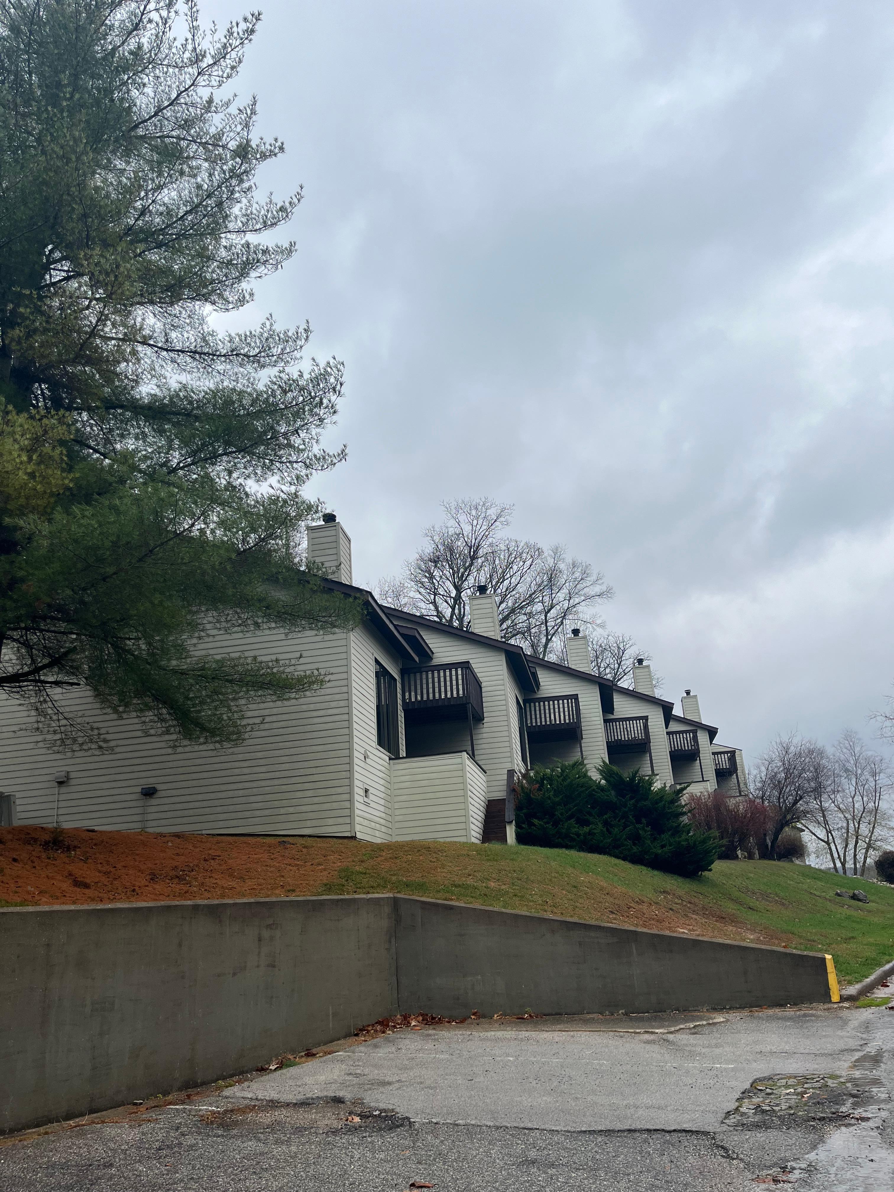 Hefty hike from parking lot to get to front door behind the buildings.