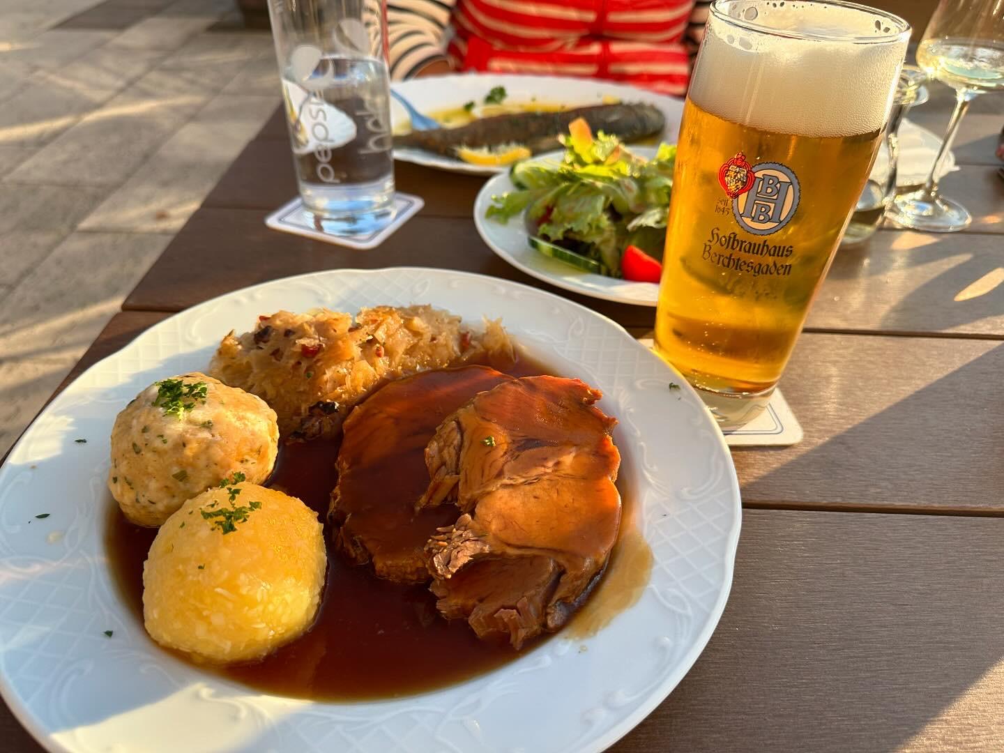 Roast pork and beer in the hotel Biergarten!