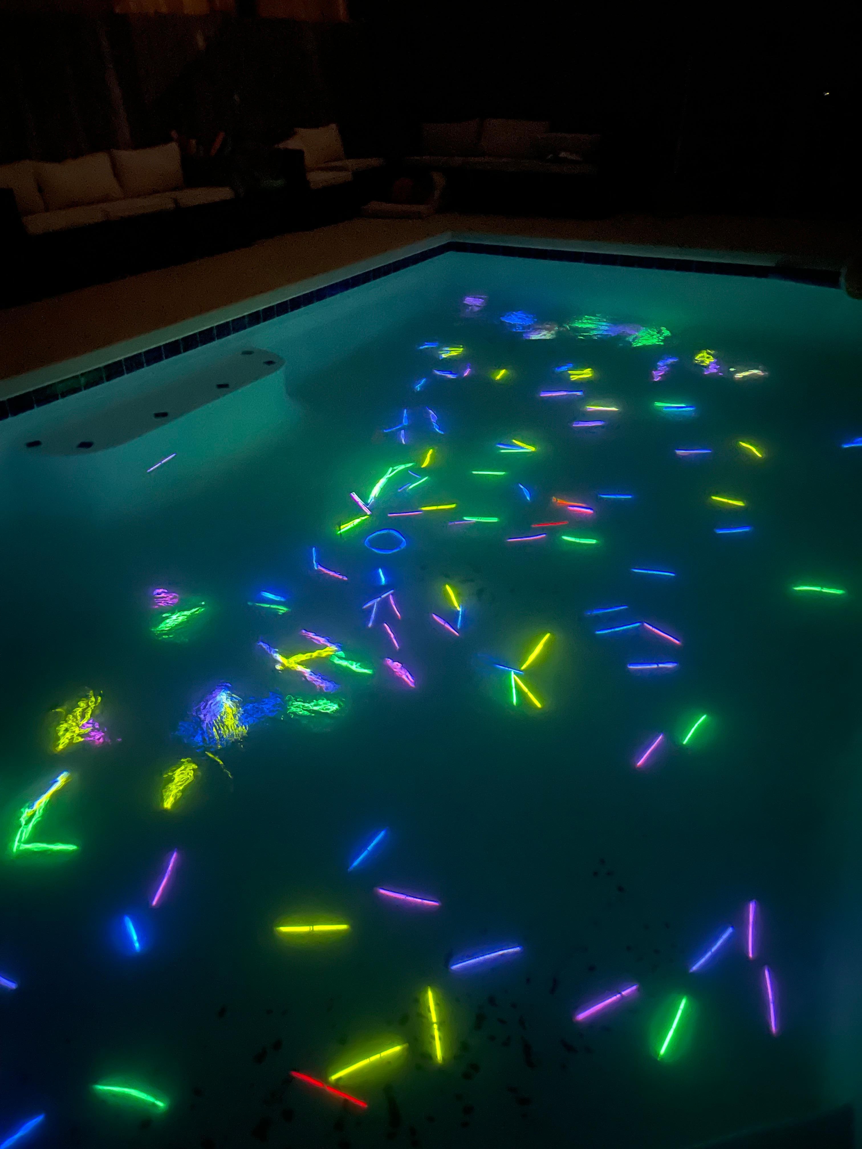 Little late night swim in the pool with some glow sticks we got at dollar tree very fun 