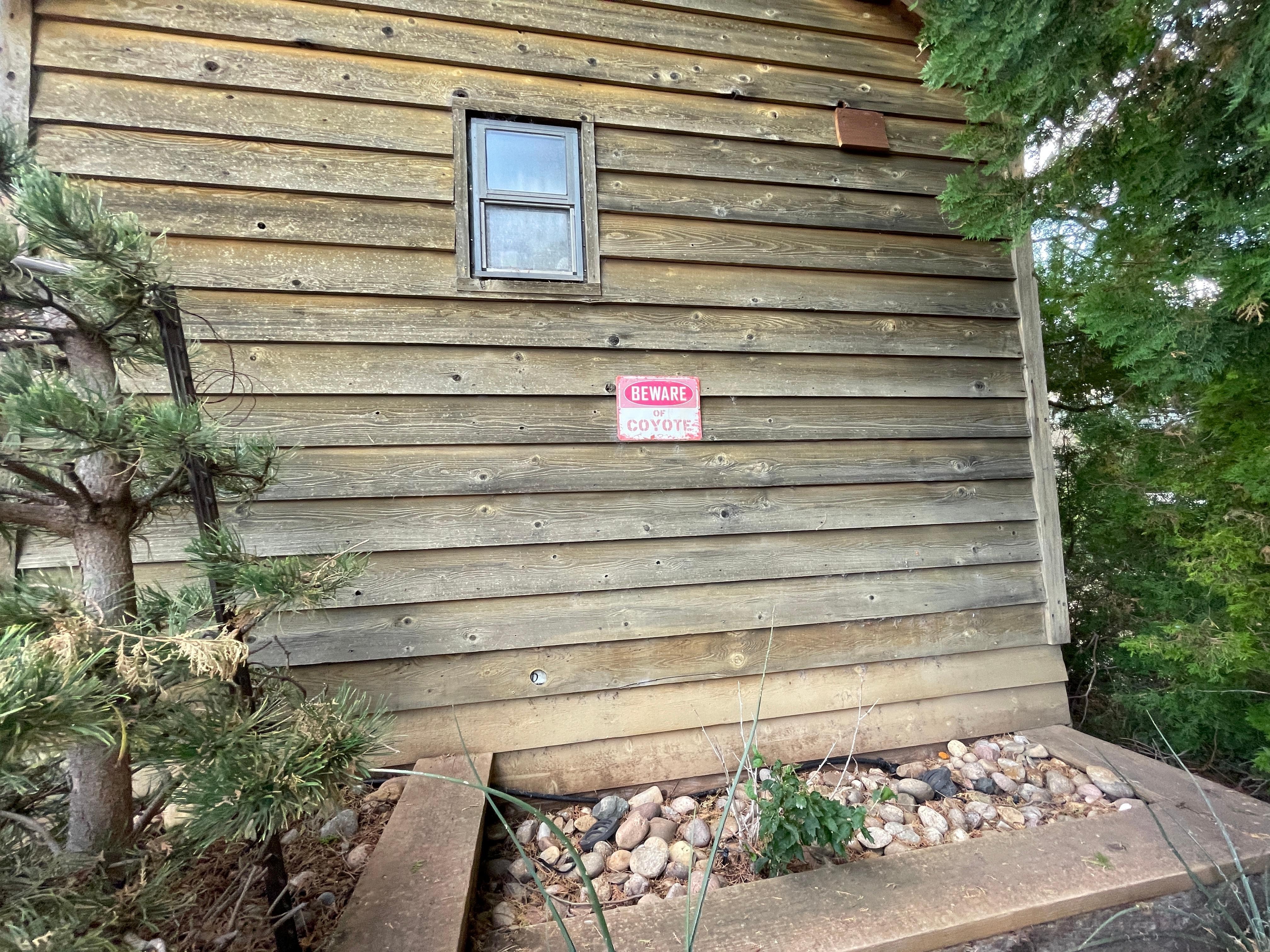 The sign identifying the cabin. We actually did see a real cayote one morning on the short drive to the state park.