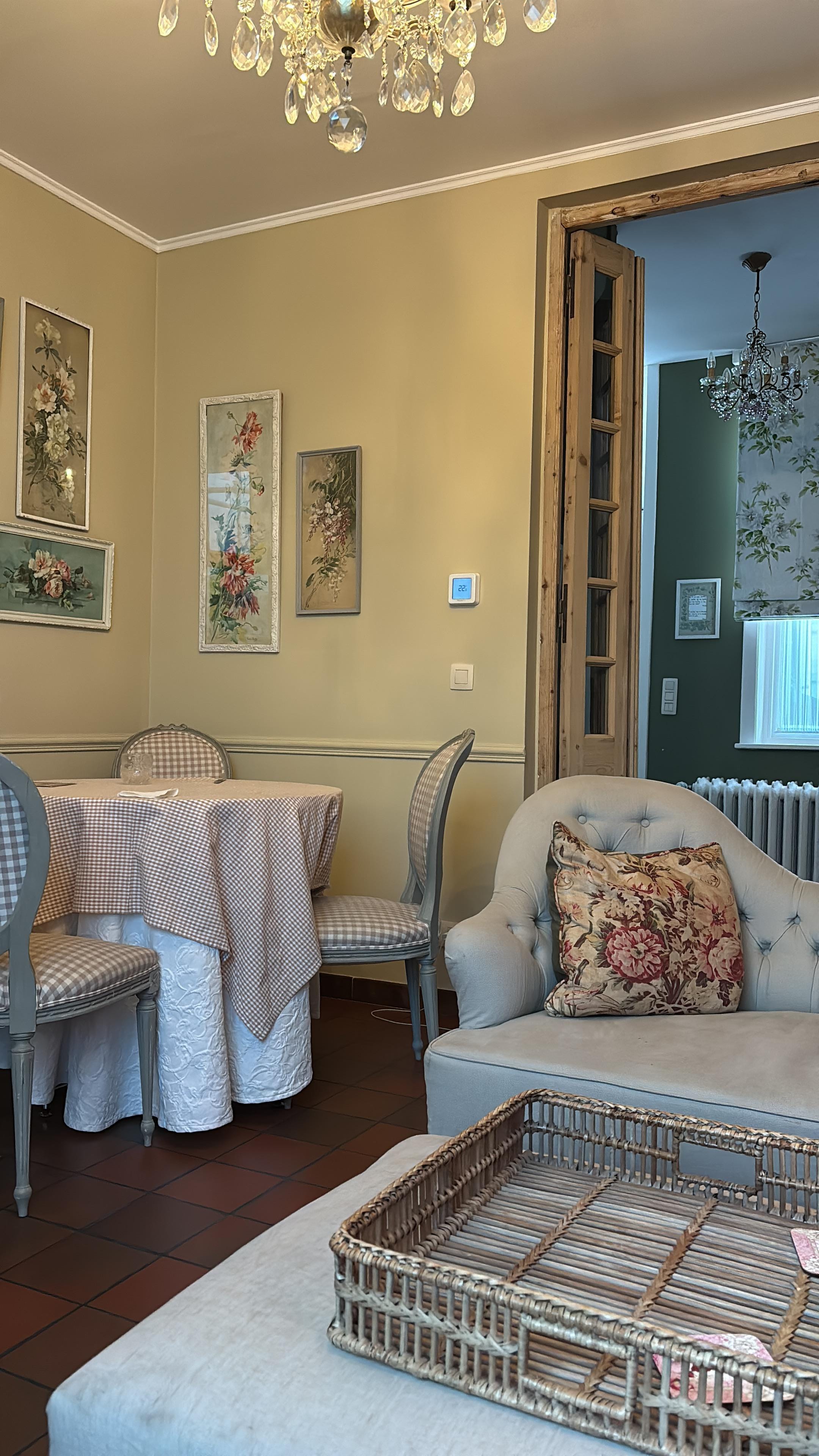 A view of the dining table from the settee in the living room.