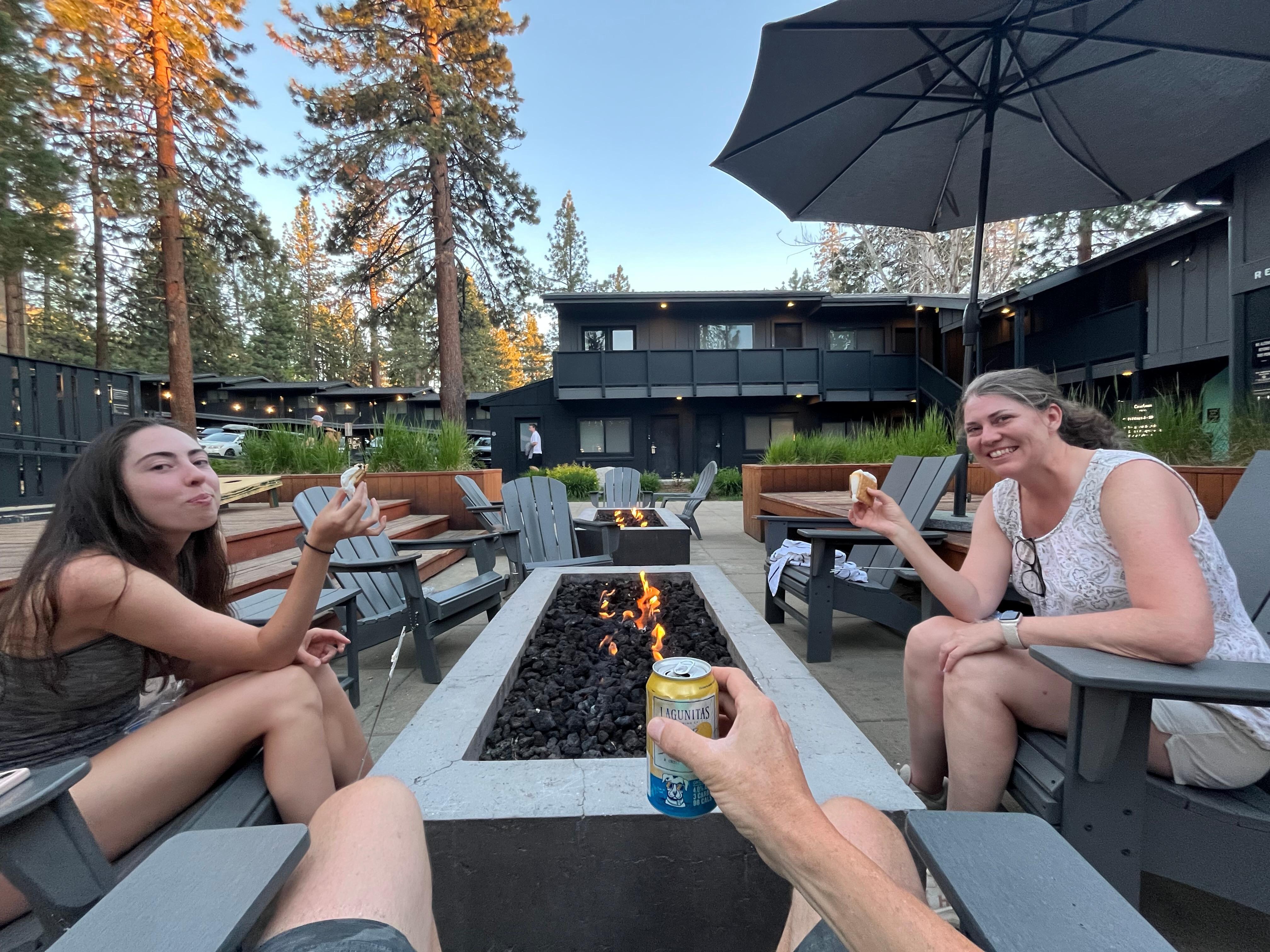 Enjoying the fire pit community area