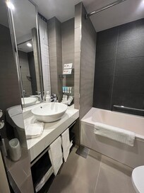 Behind the mirror are blinds that opens into the sleeping area. Both the blinds and the main window curtain needs to be open to let sufficient light into the bathroom.