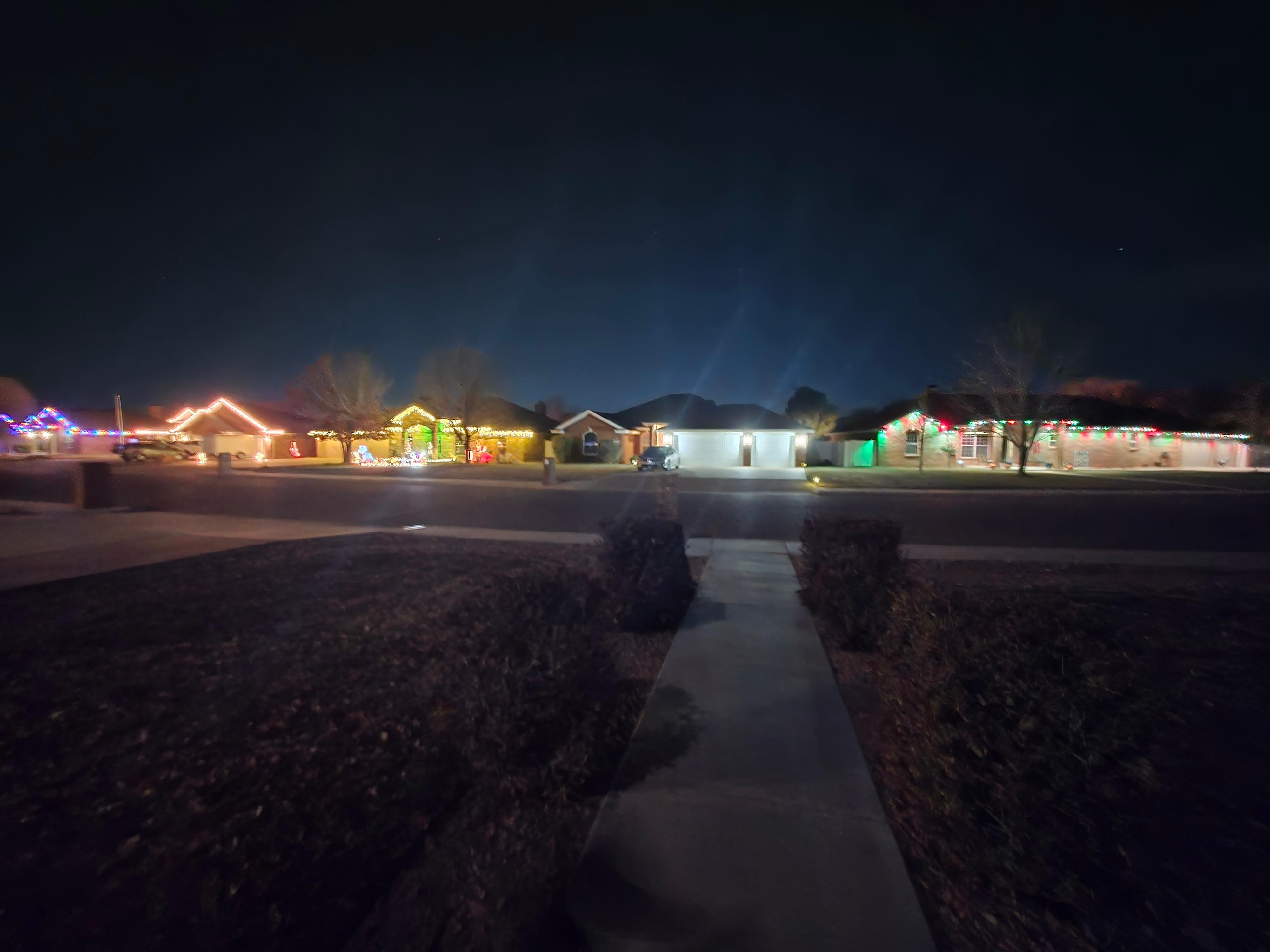 The whole neighborhood decorated for Christmas