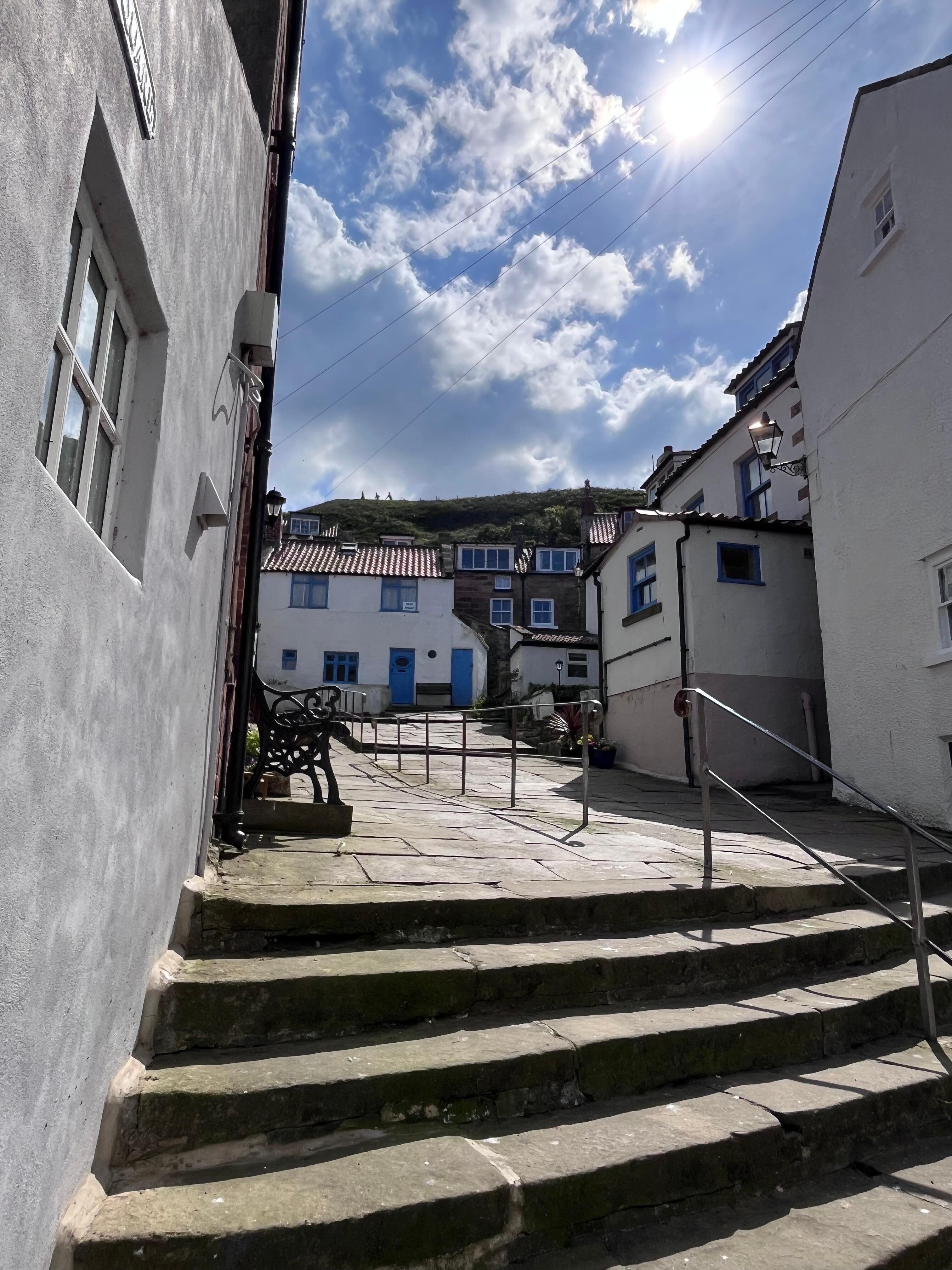 View from the street looking at the square. 