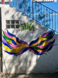 Beautiful art mural right across from the stairs