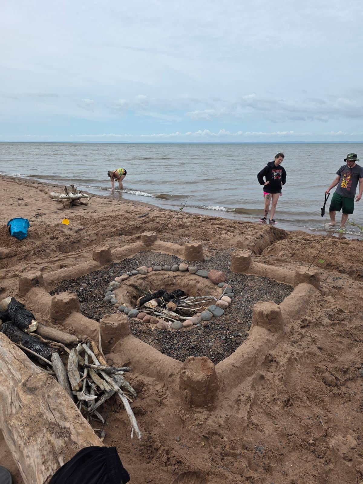 Adult beach day. We built this at the beach and had a fire.