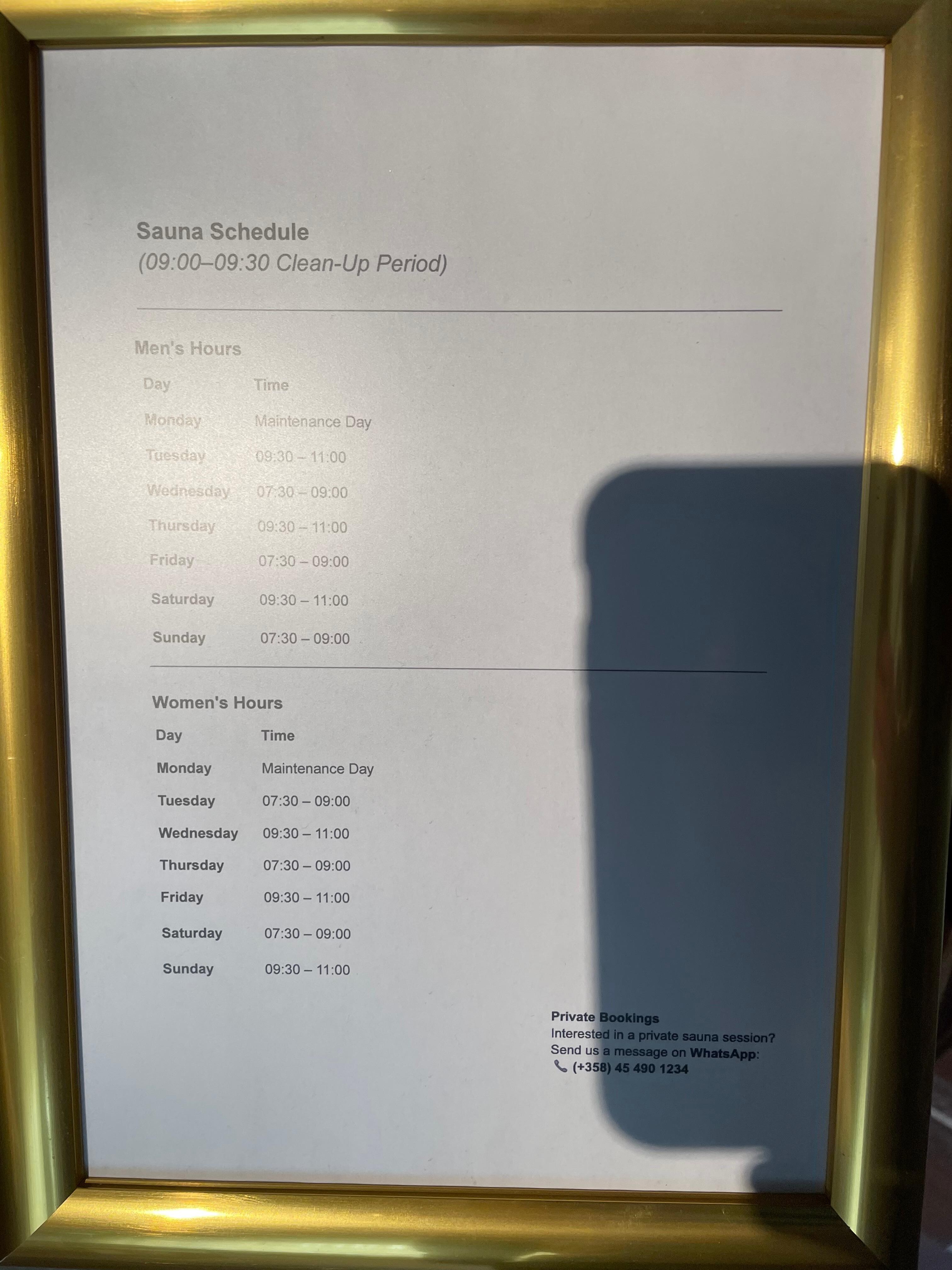 Sauna schedule 