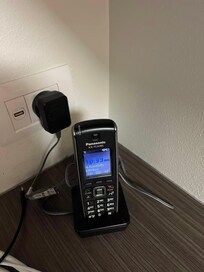 The only one visible power outlet shared with the hot water kettle.