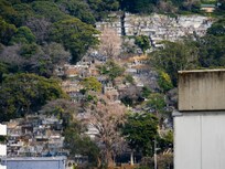 View from room of cemetery on the hills.