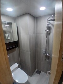 Bathroom that could get a little wet but dries quickly.