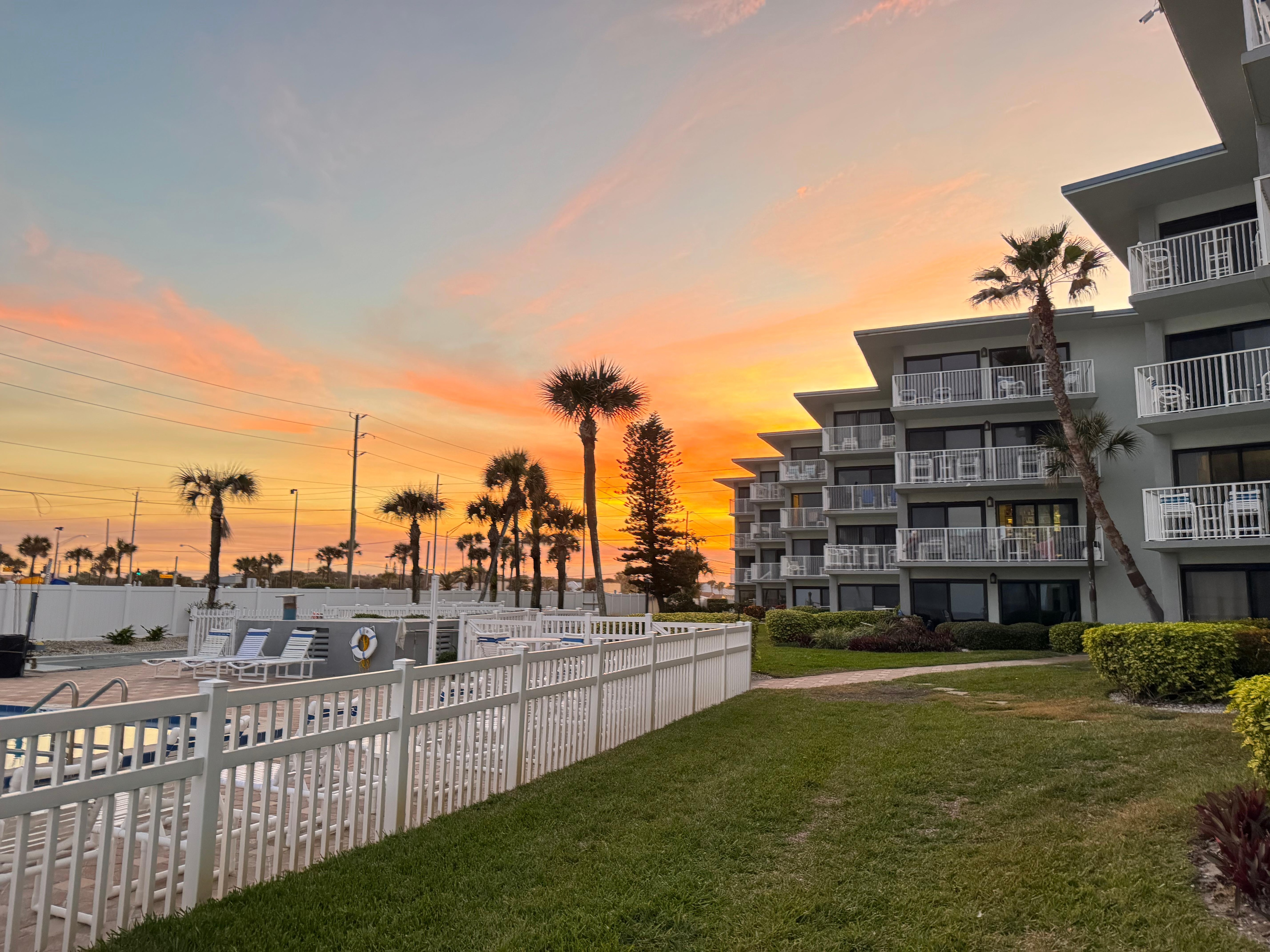 From the condo, looking down the beach around sunset time