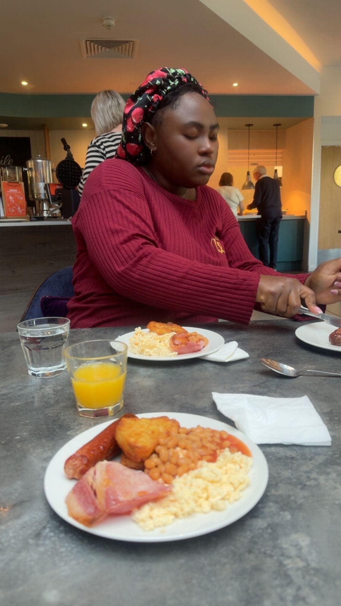 Having breakfast with family