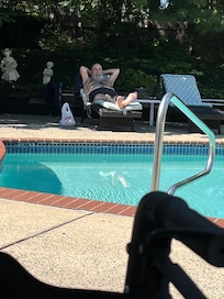 Pool has shade and sun.