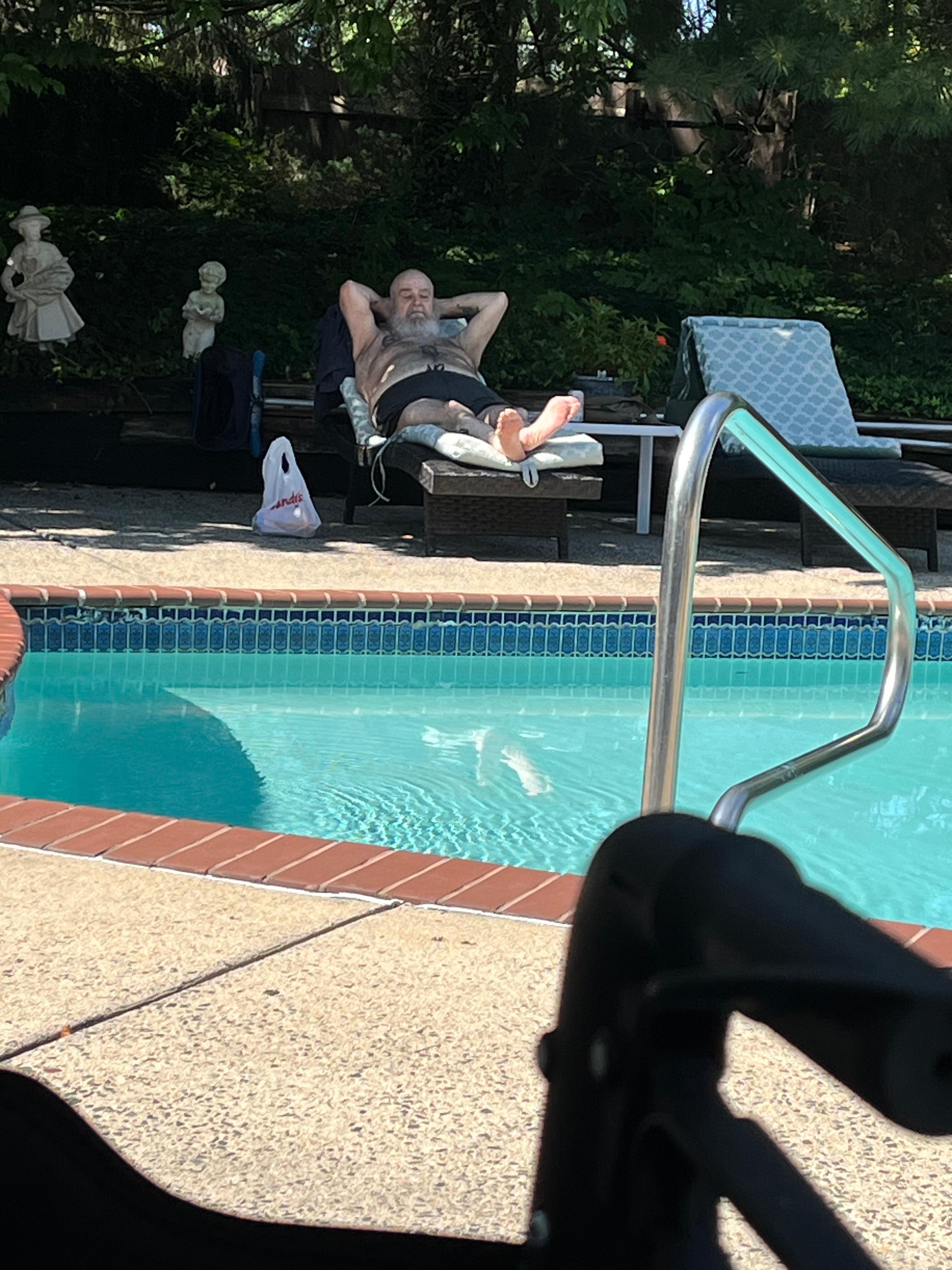Pool has shade and sun. 
